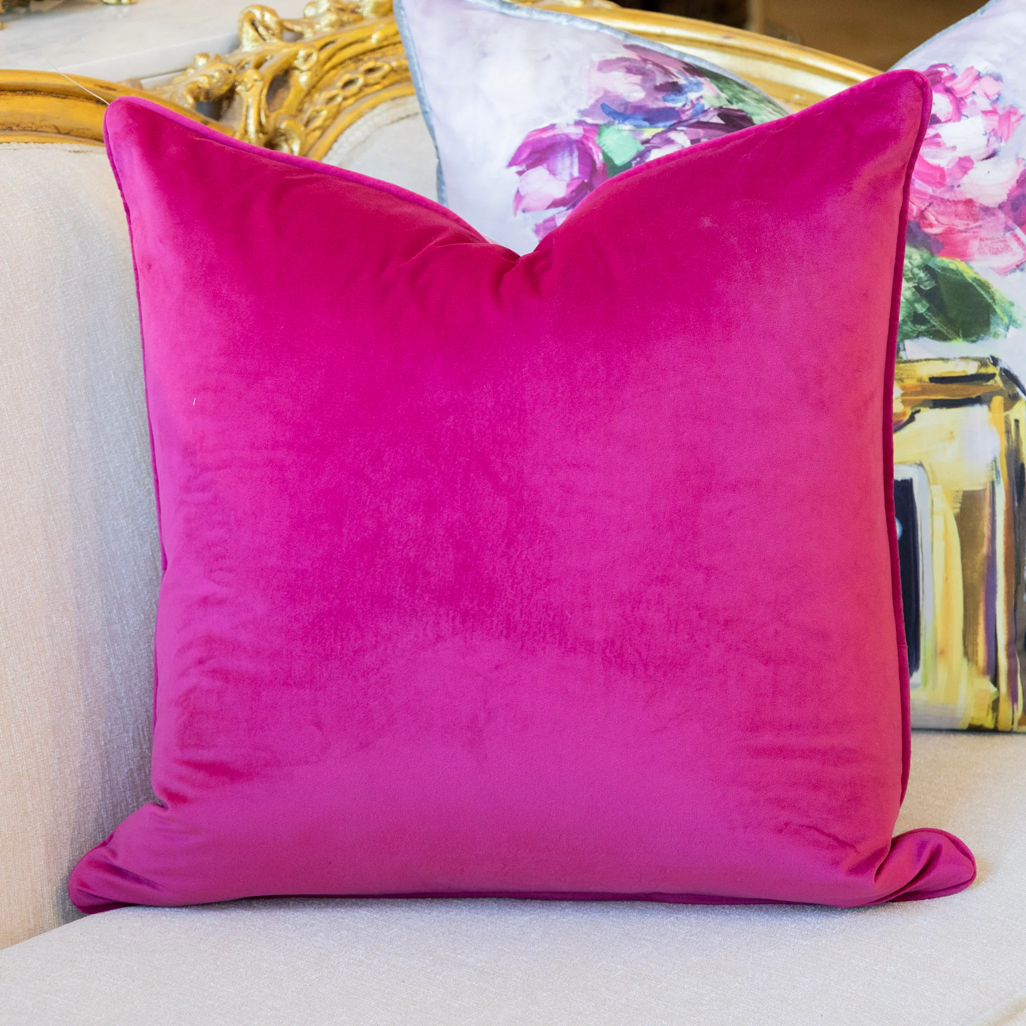 Pair of Medium Pillows - Grey & Pink Velvet Chanel Print - Image 6