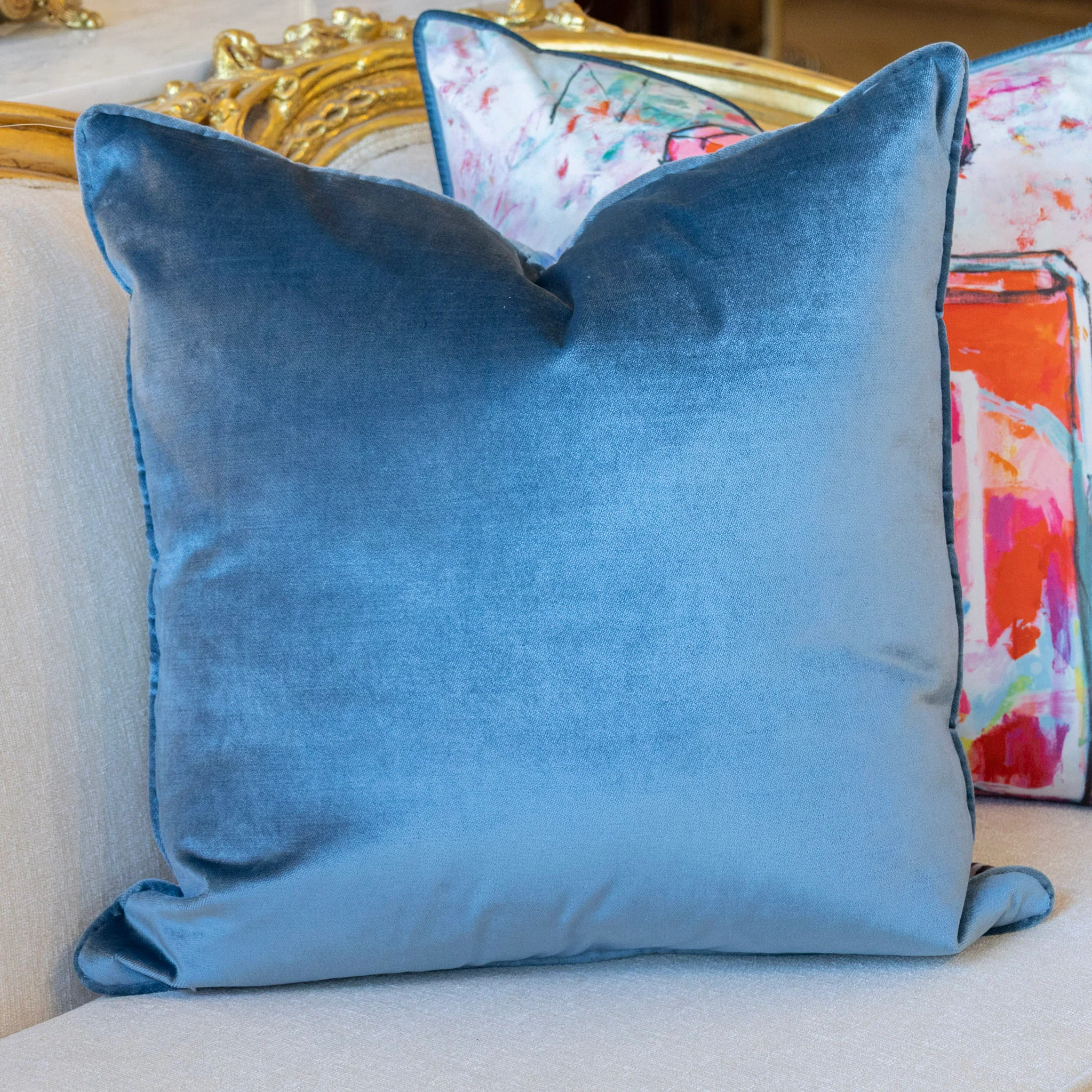 Pair of Medium Pillows - Multicolor Velvet Chanel Print - Image 4