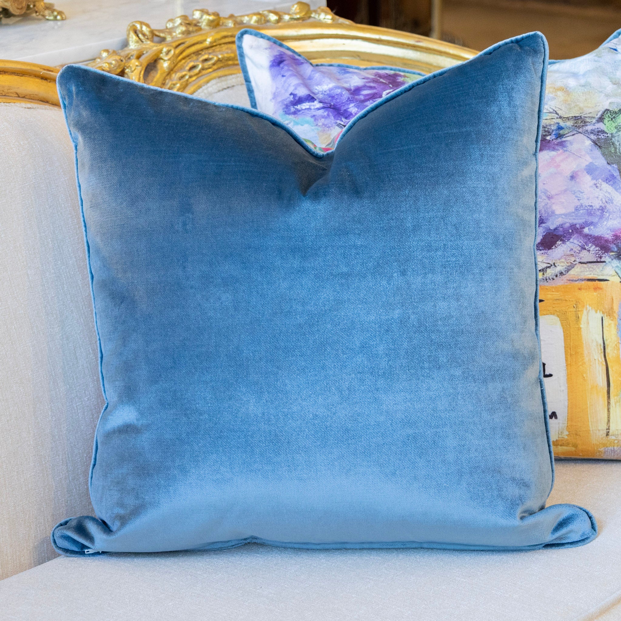 Pair of Medium Pillows - Multicolor Velvet Chanel Print - Image 6