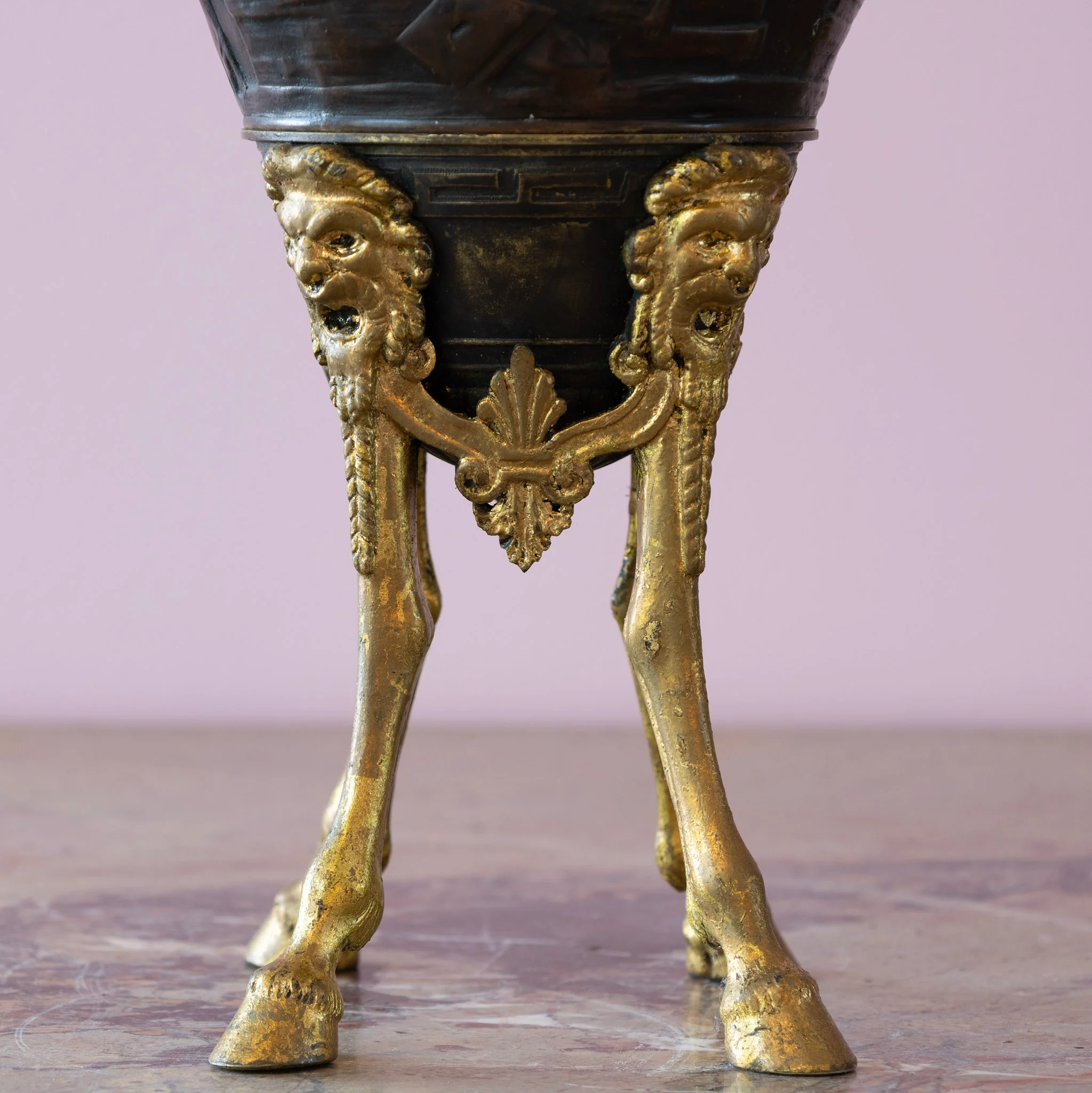 Pair of Neoclassical Black Vases – Gilt Head Carving Base - Image 3