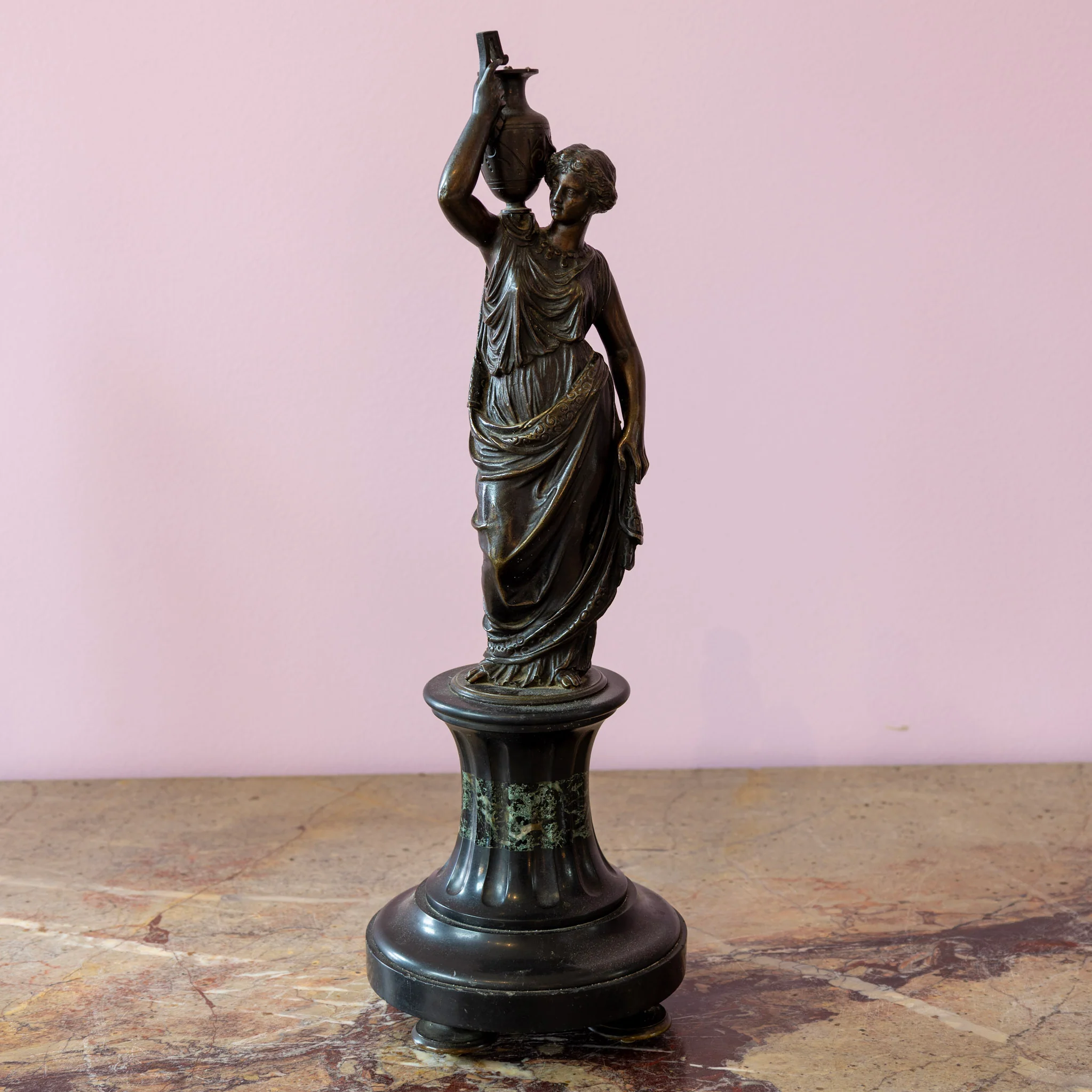 Pair of Neoclassical Statues – Bronze with Marble Base - Image 3