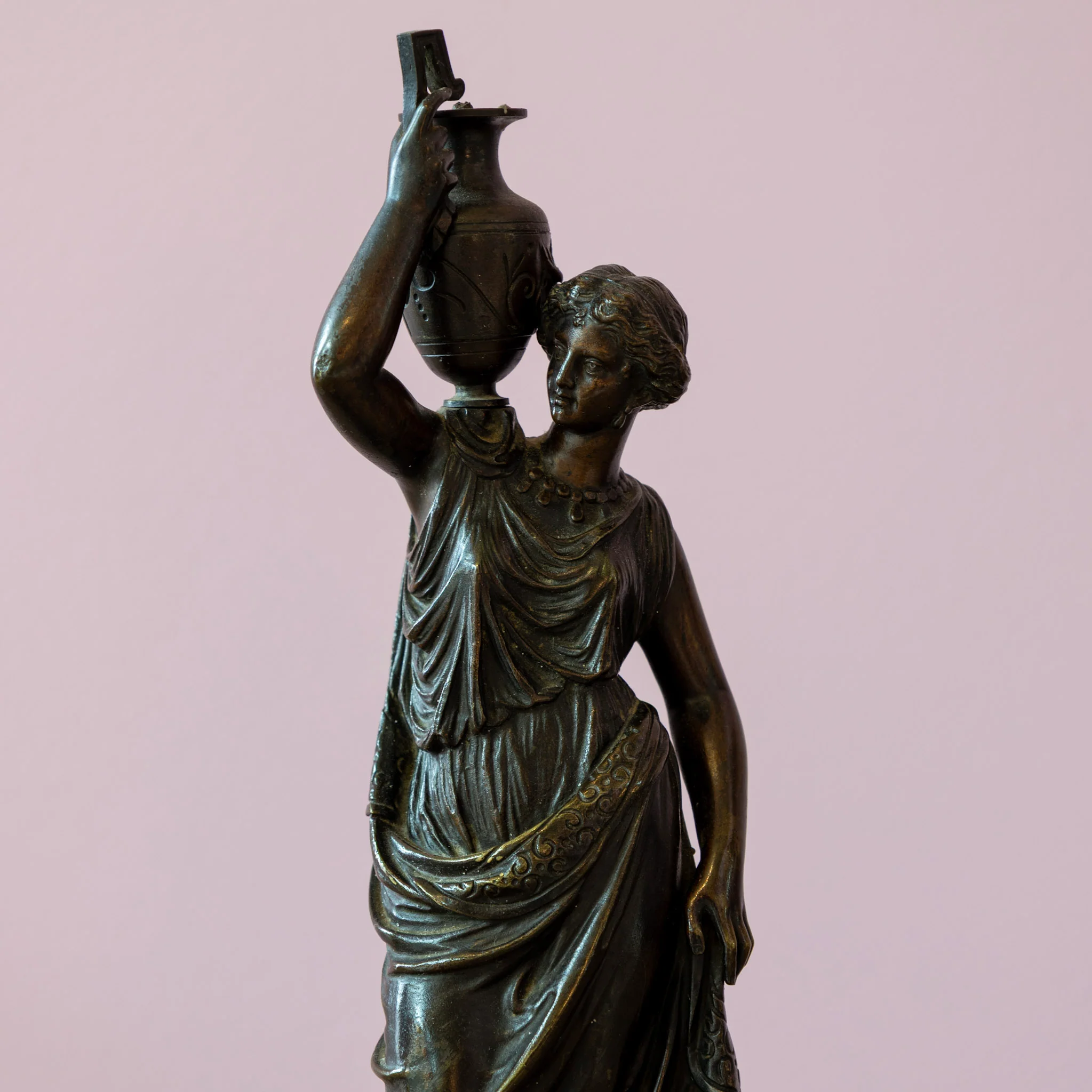Pair of Neoclassical Statues – Bronze with Marble Base - Image 4