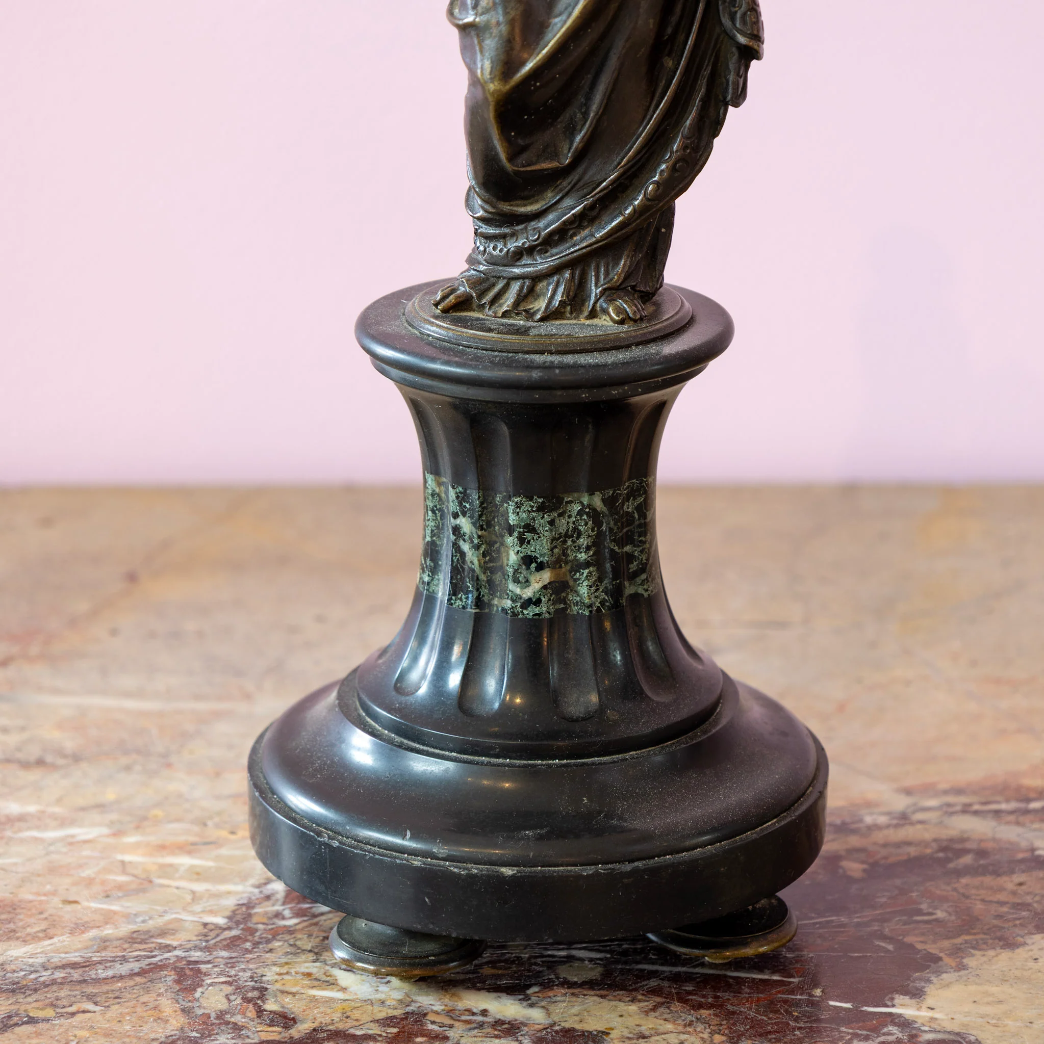 Pair of Neoclassical Statues – Bronze with Marble Base - Image 5