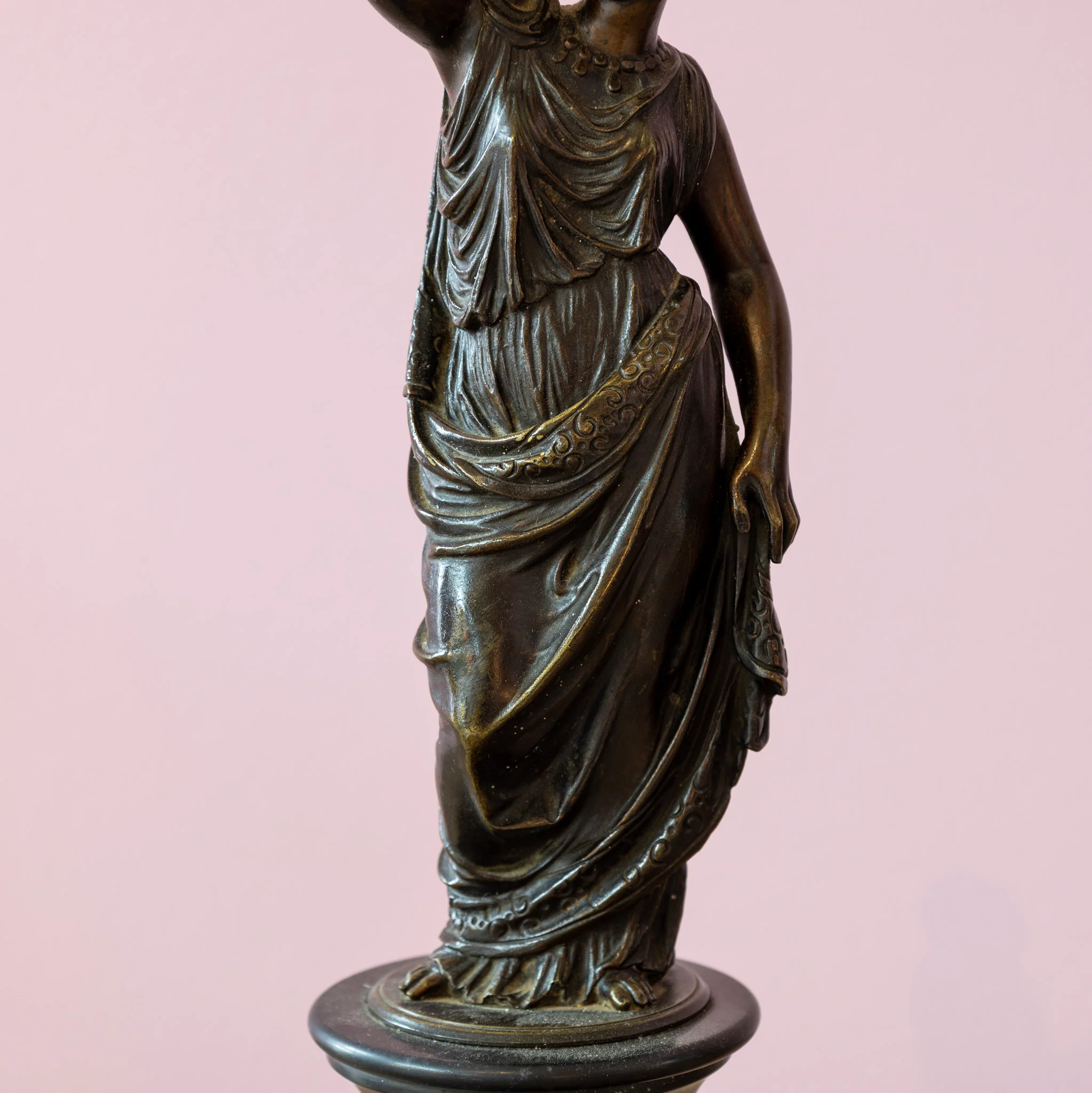 Pair of Neoclassical Statues – Bronze with Marble Base - Image 6