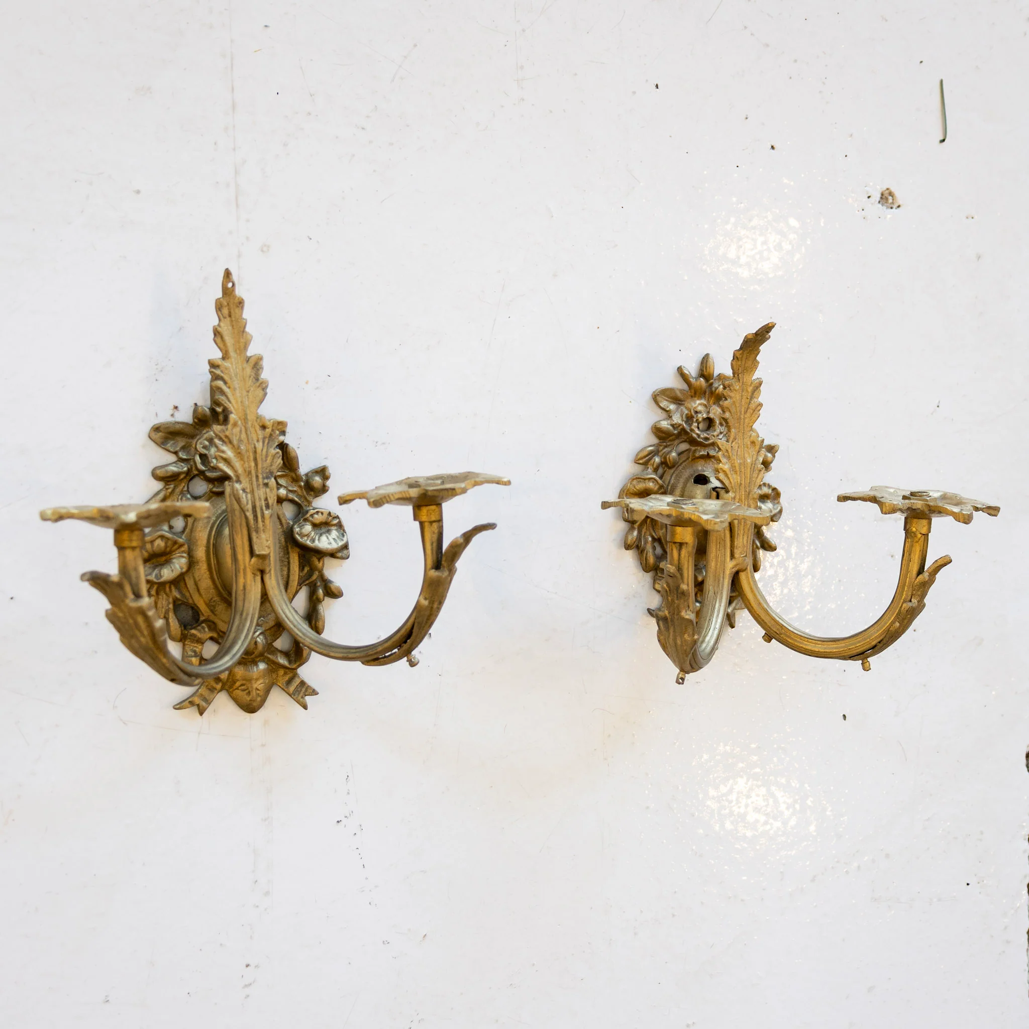 Pair of Petite French Brass Wall Sconces – Ornate Frame - Image 2