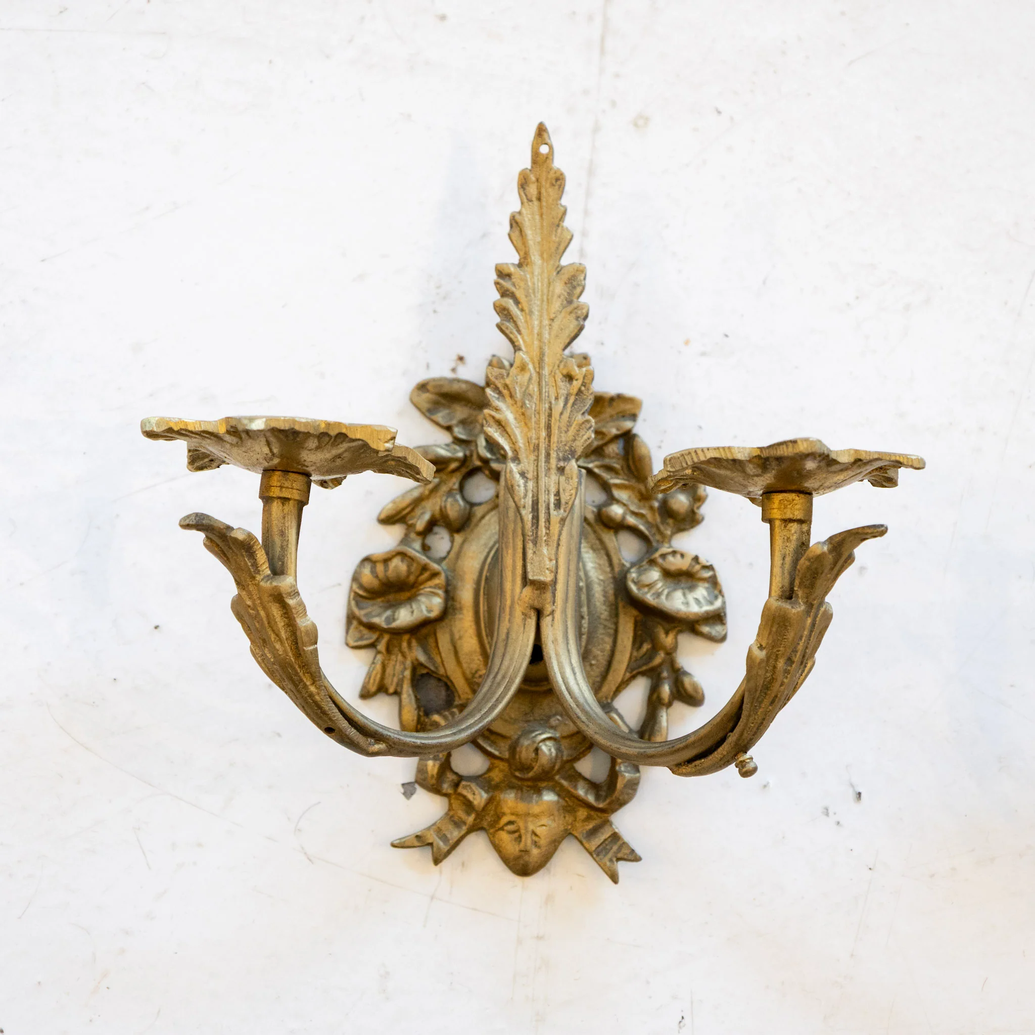 Pair of Petite French Brass Wall Sconces – Ornate Frame - Image 3
