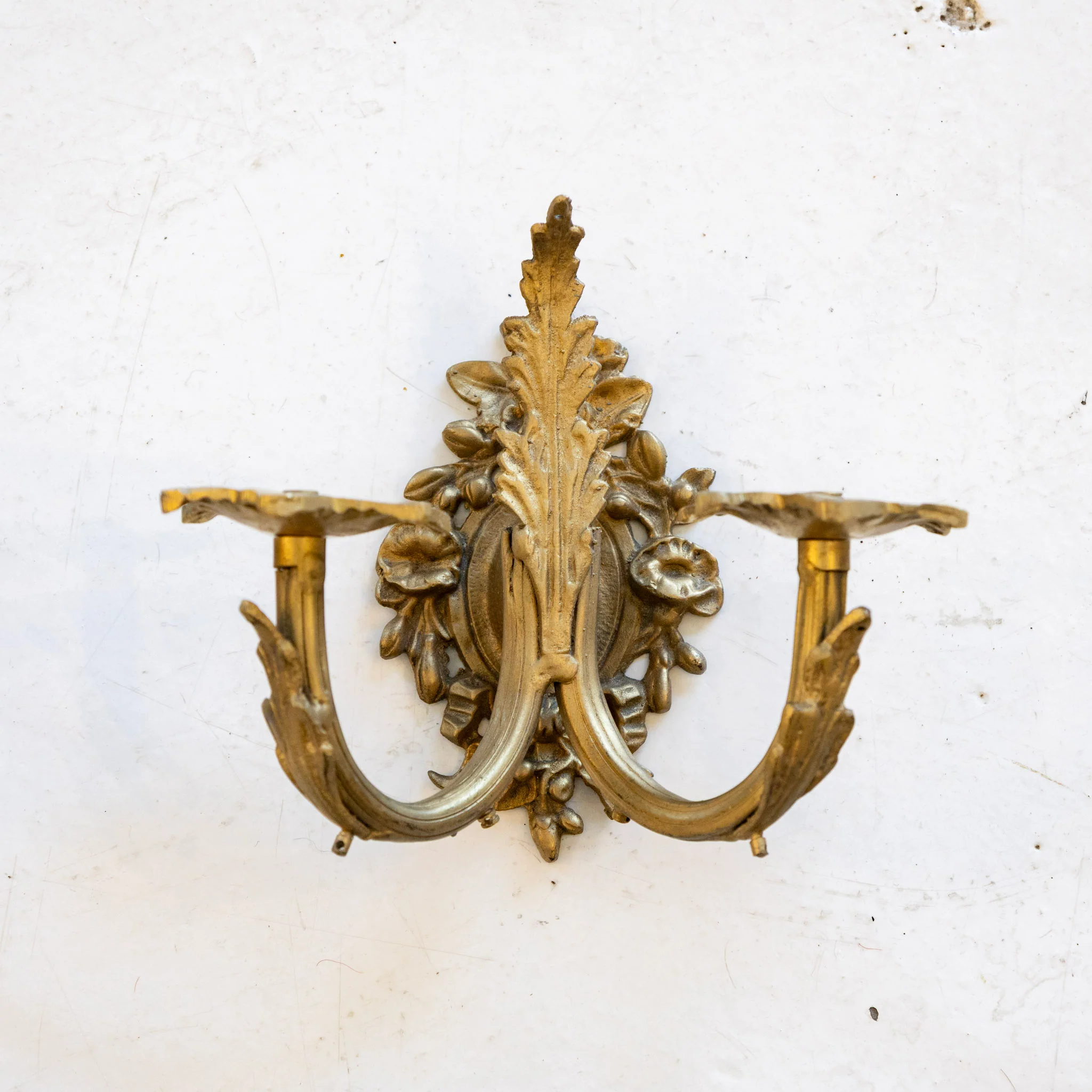 Pair of Petite French Brass Wall Sconces – Ornate Frame - Image 4