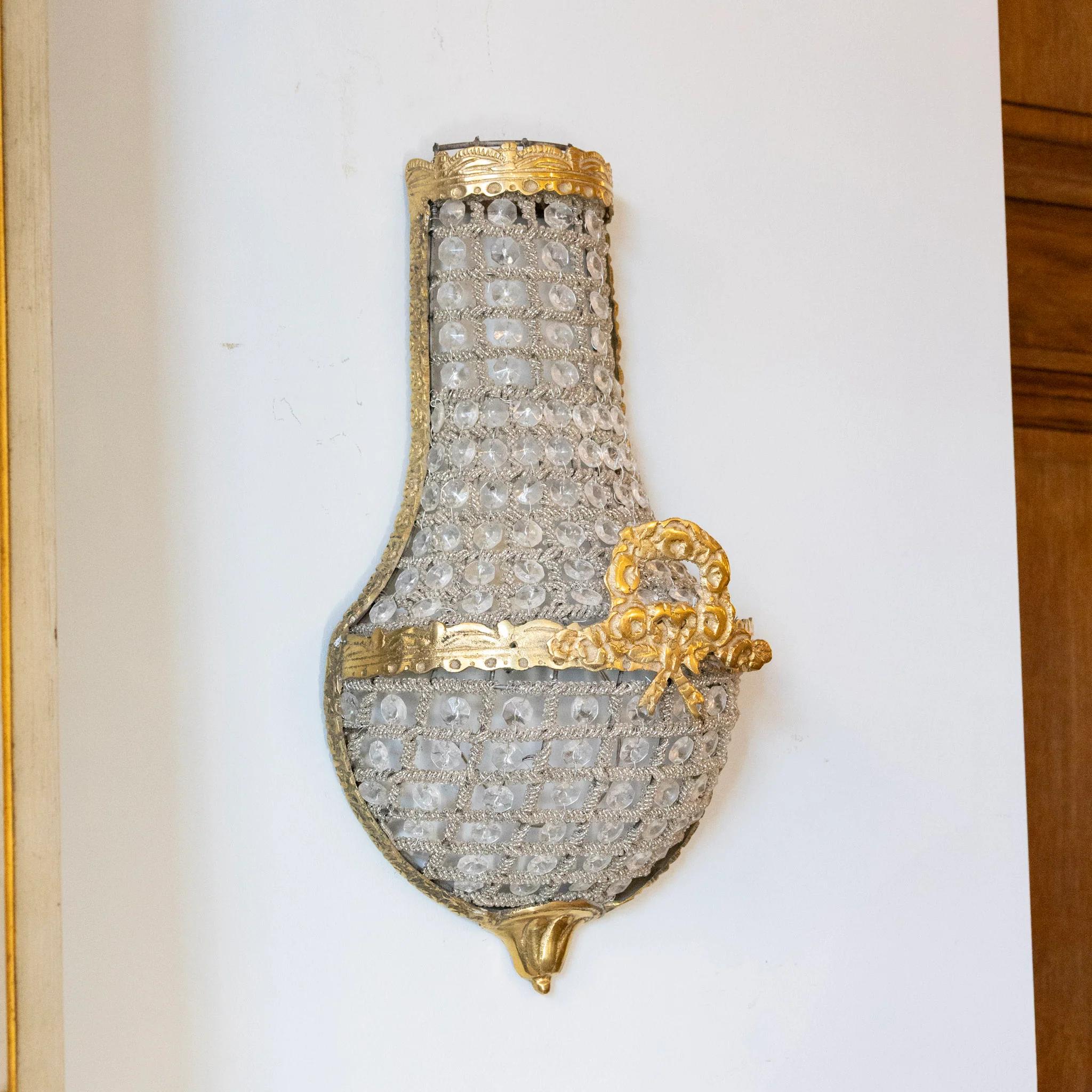 Pair of Petite French Empire Crystal Basket Sconces – Gilded Bronze Trim - Image 2
