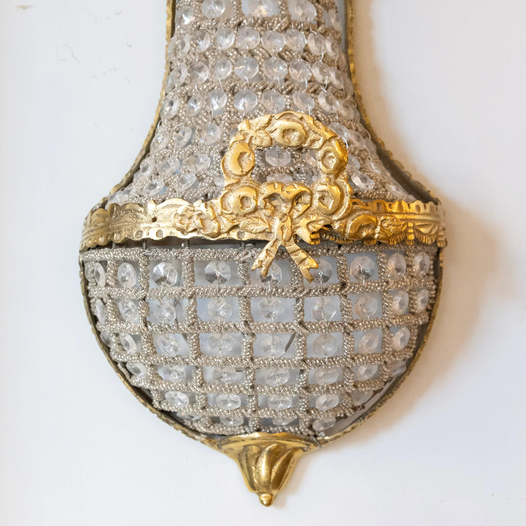Pair of Petite French Empire Crystal Basket Sconces – Gilded Bronze Trim - Image 3
