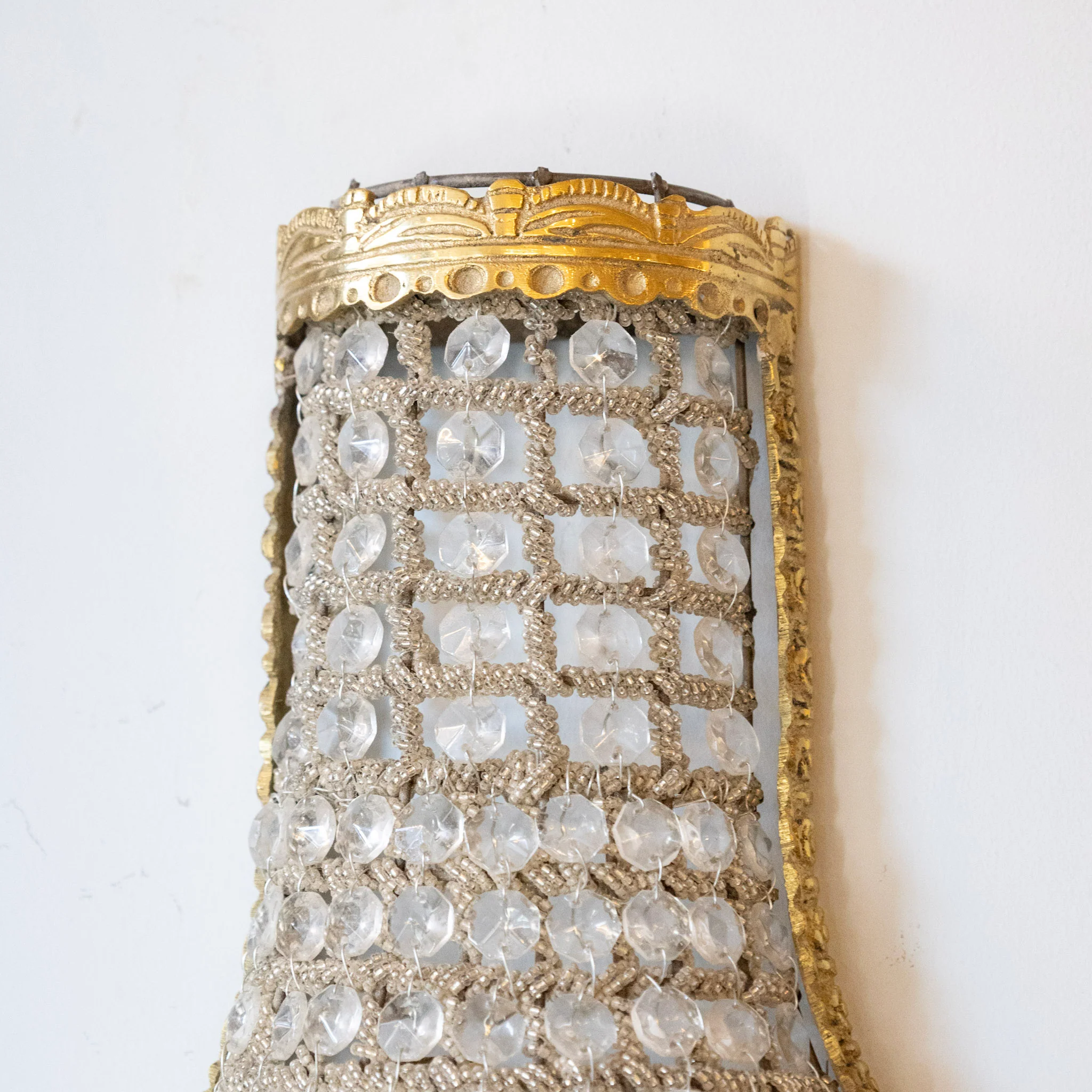 Pair of Petite French Empire Crystal Basket Sconces – Gilded Bronze Trim - Image 4