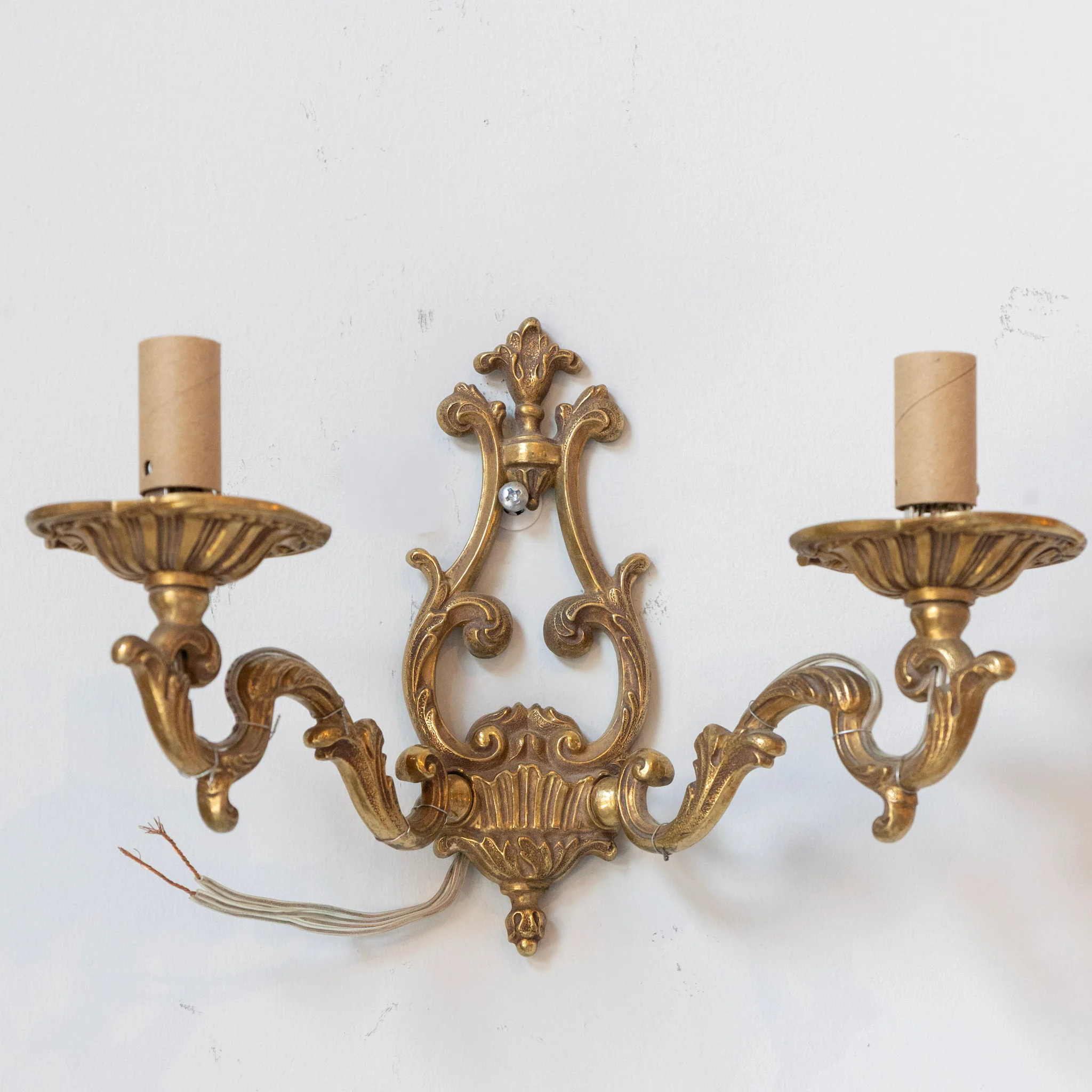 Pair of Petite Rococo Brass Sconces –  Scroll Arms