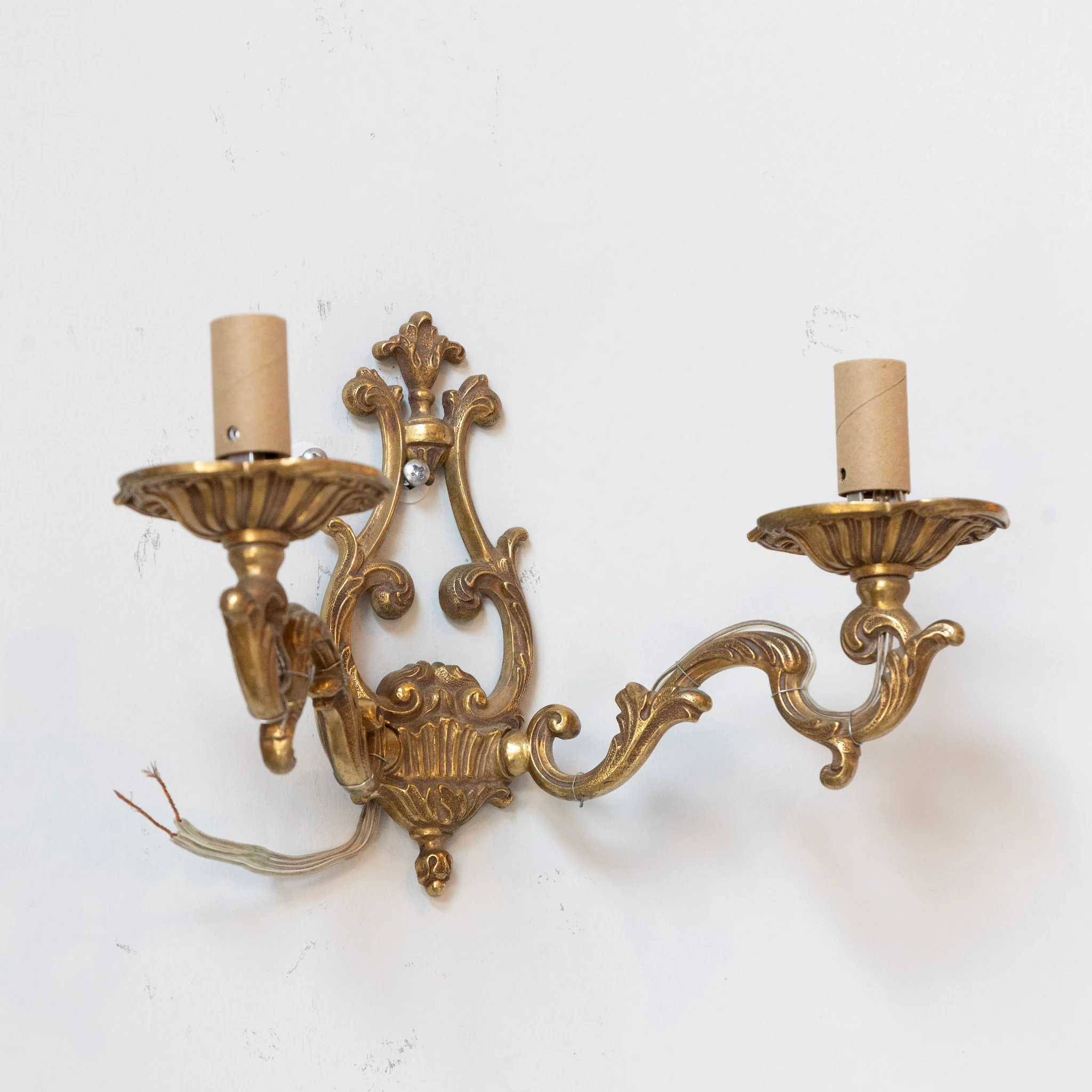 Pair of Petite Rococo Brass Sconces –  Scroll Arms - Image 2