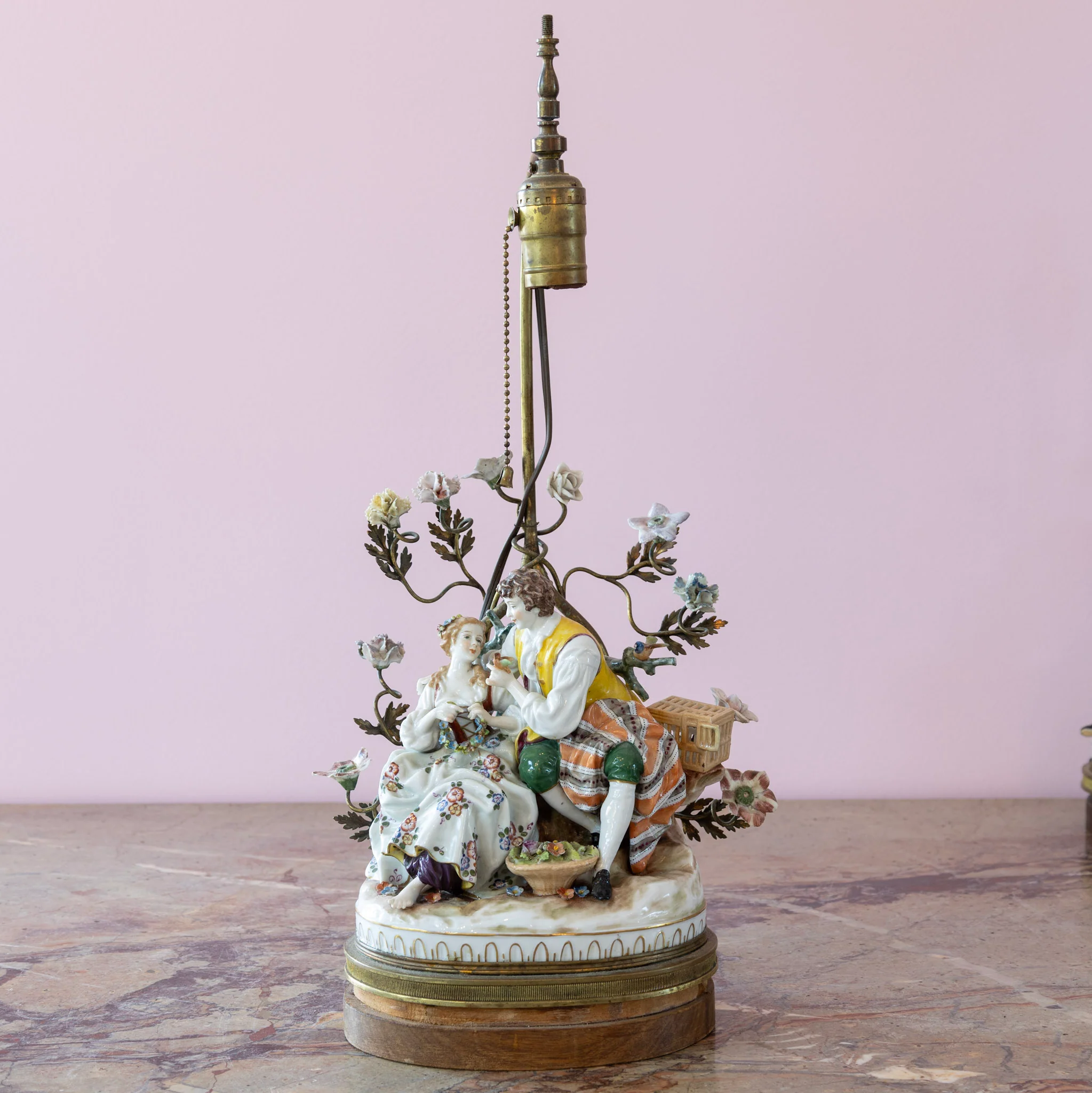 Pair of Porcelain Rococo Style Couple Lamps - Image 5