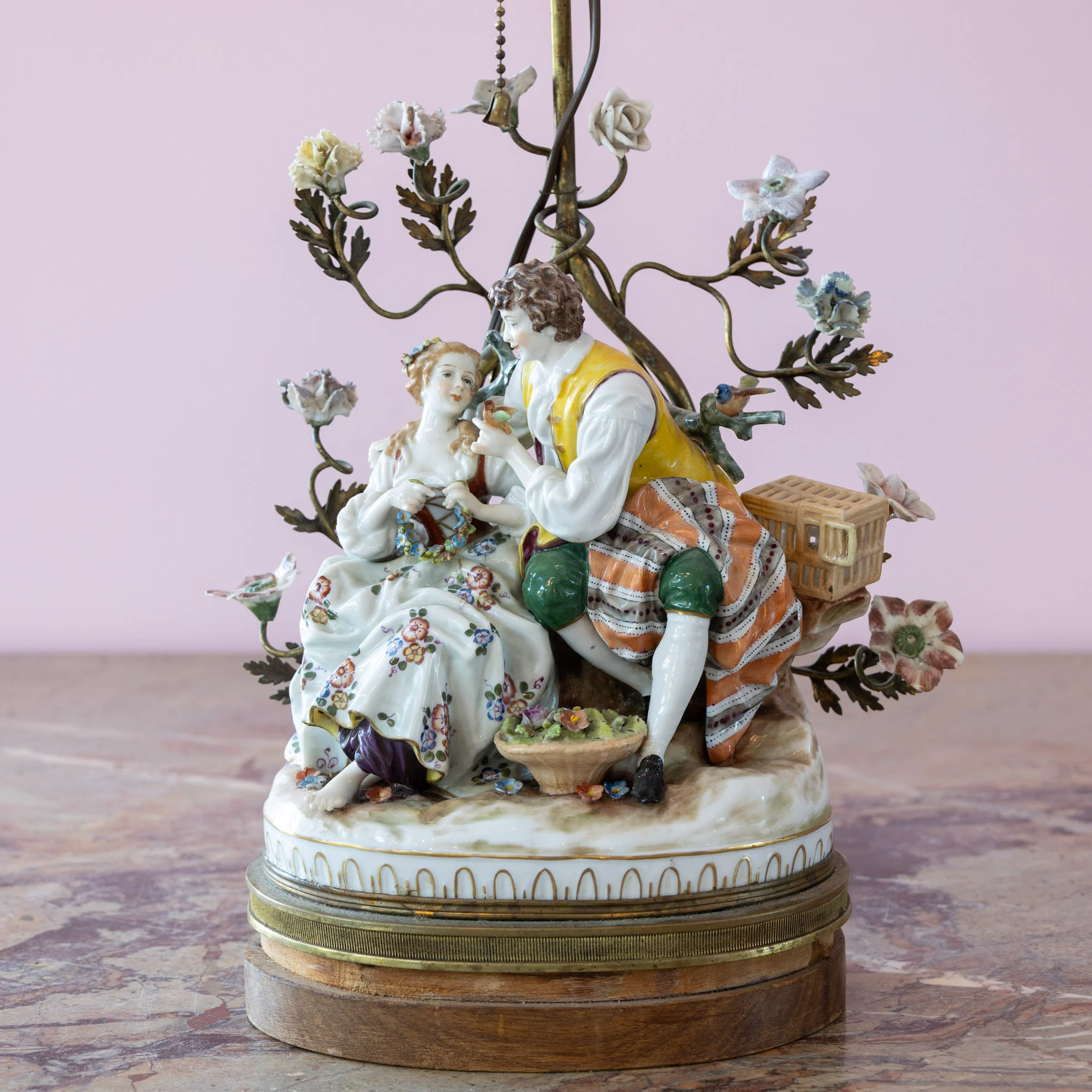 Pair of Porcelain Rococo Style Couple Lamps - Image 7