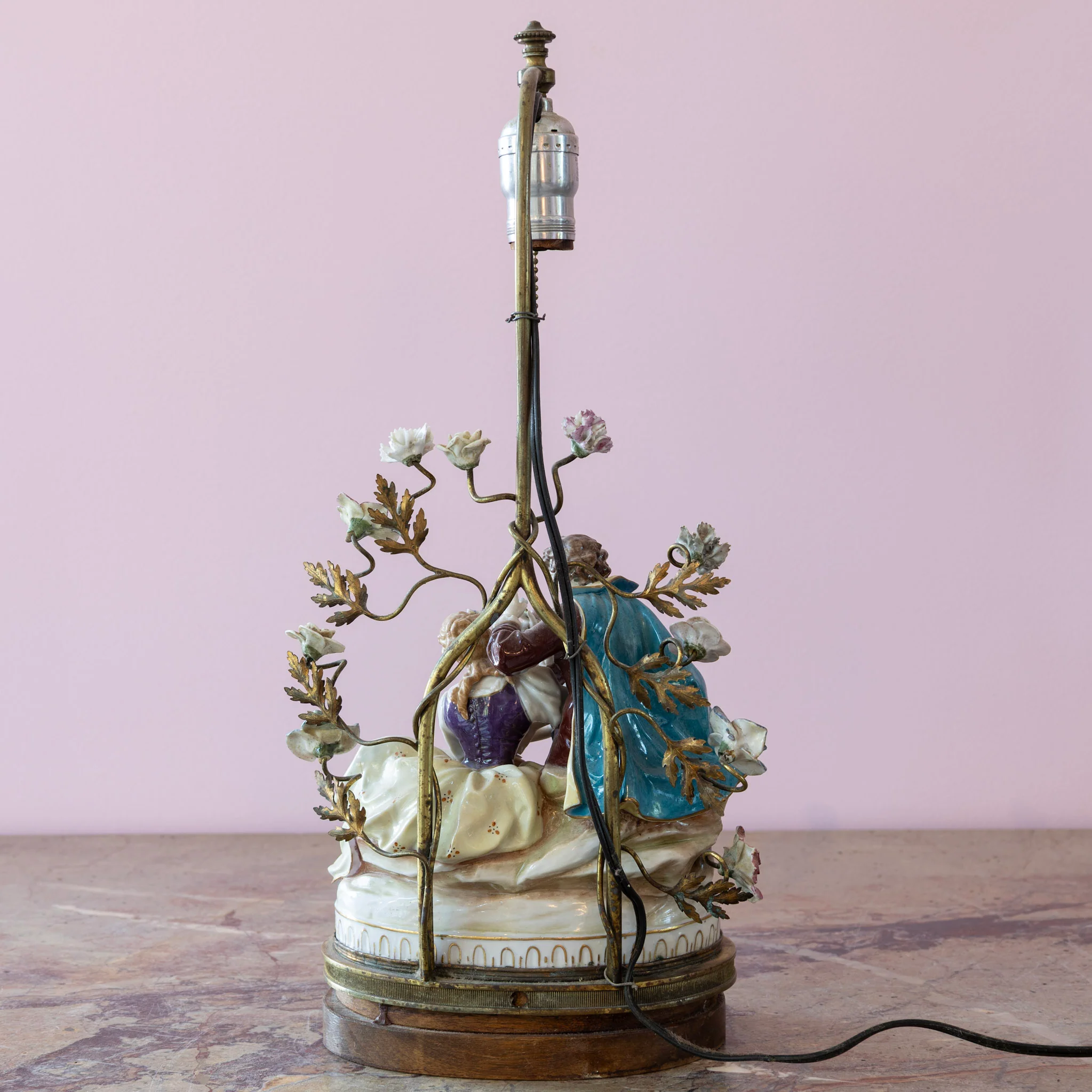 Pair of Porcelain Rococo Style Couple Lamps - Image 8