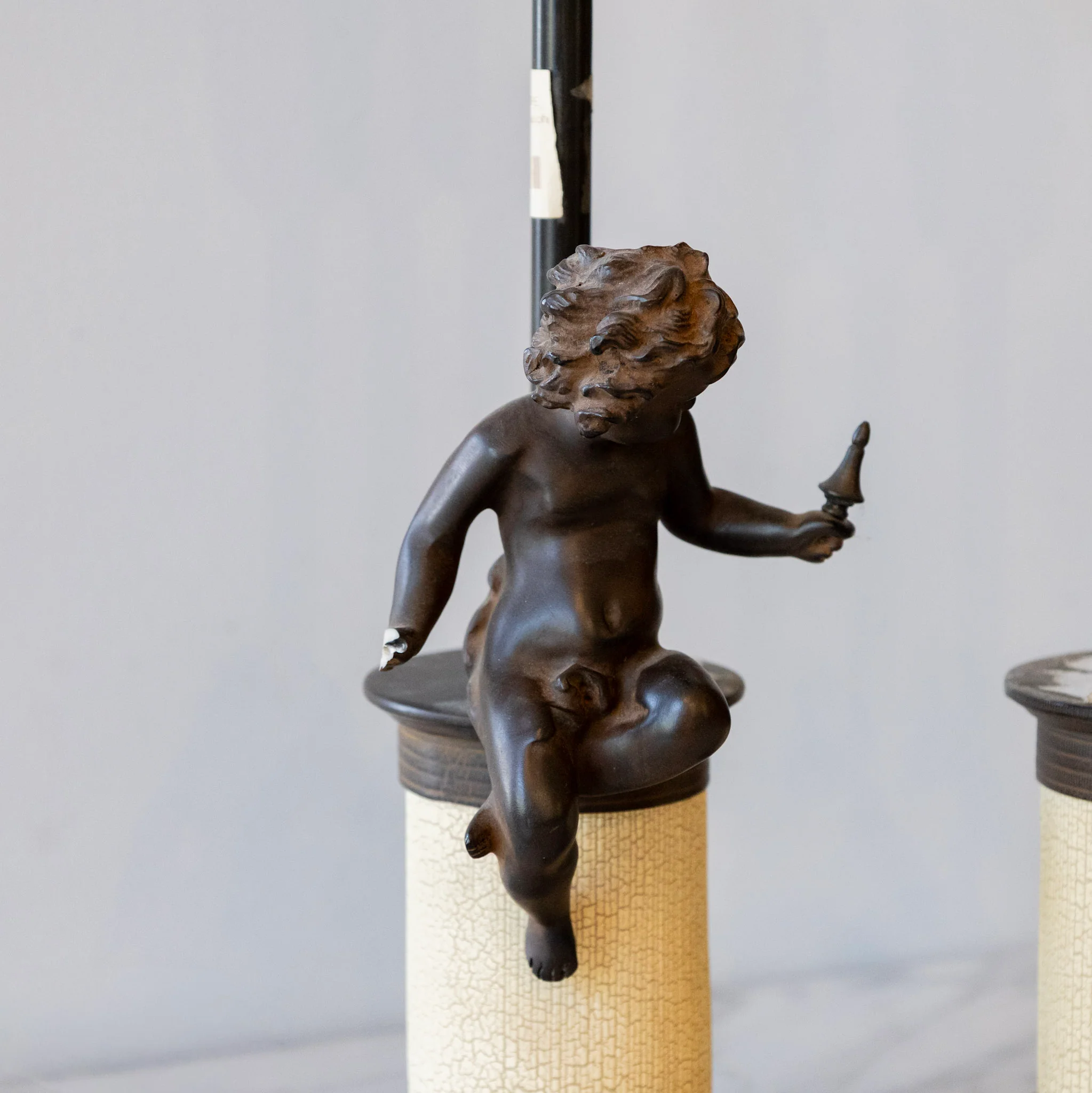 French Bronze Cherub Table Lamps – Textured Column Bases - Image 6