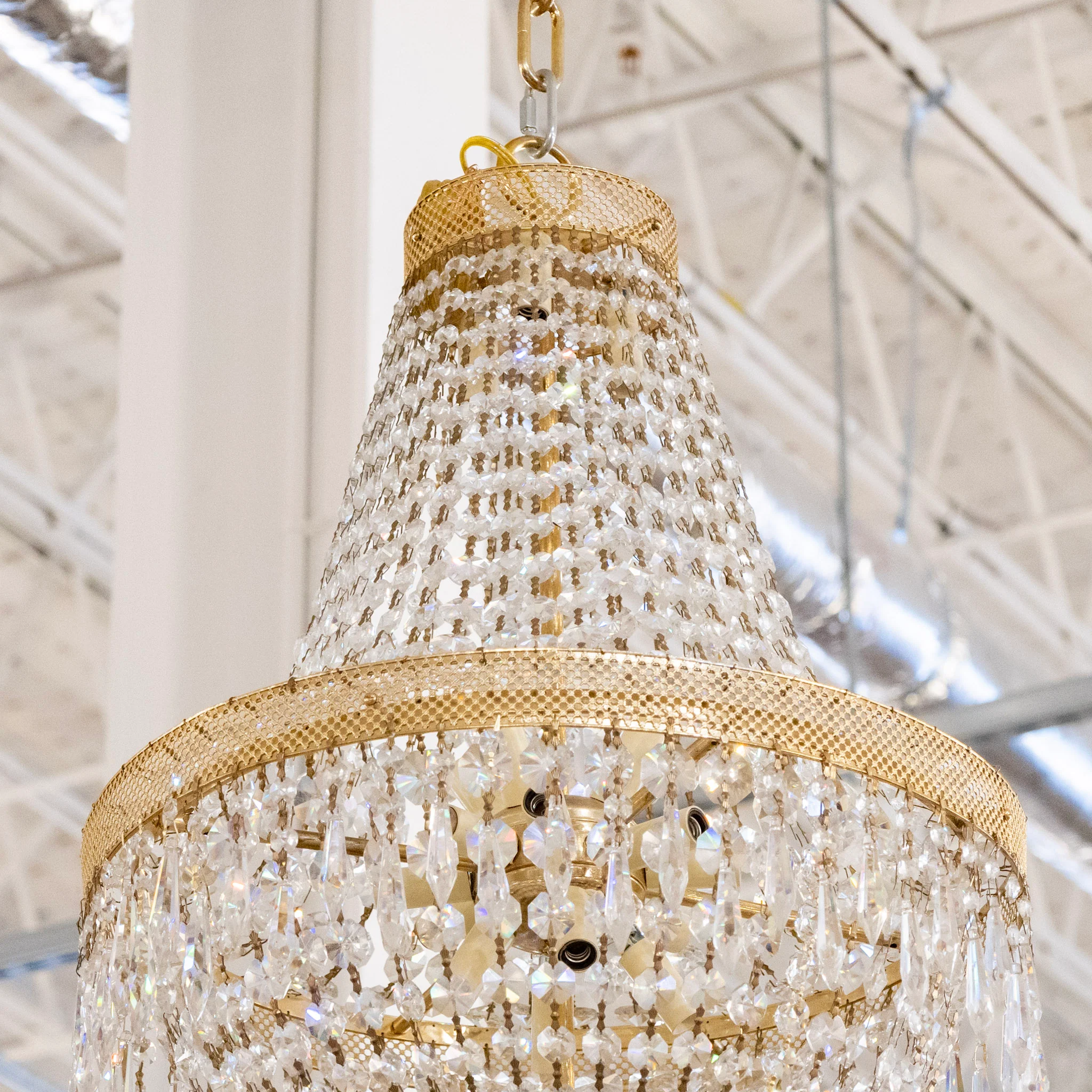 Petite French Basket Brass Chandelier – Beaded Crystal & Icicle Drops - Image 3