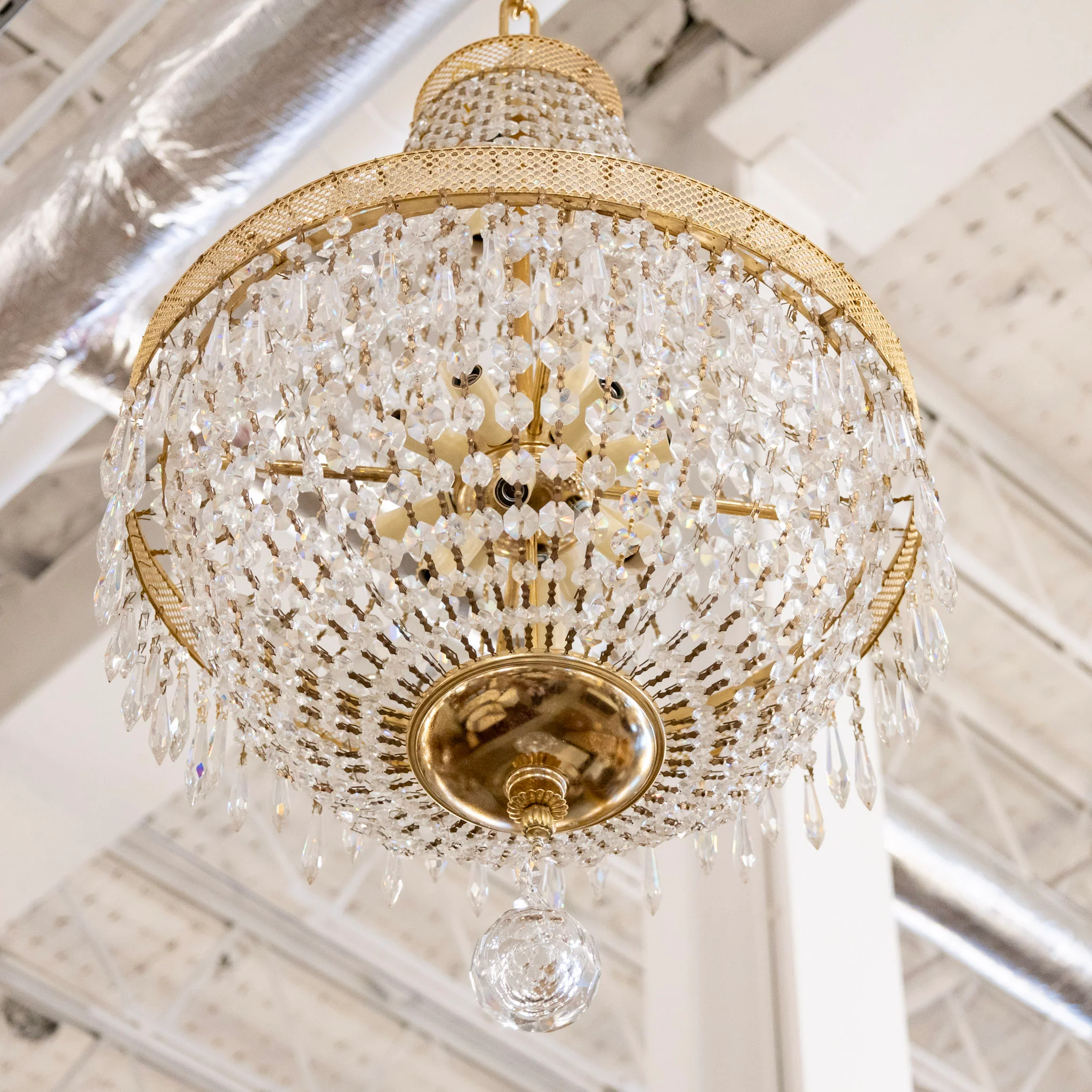 Petite French Basket Brass Chandelier – Beaded Crystal & Icicle Drops - Image 4