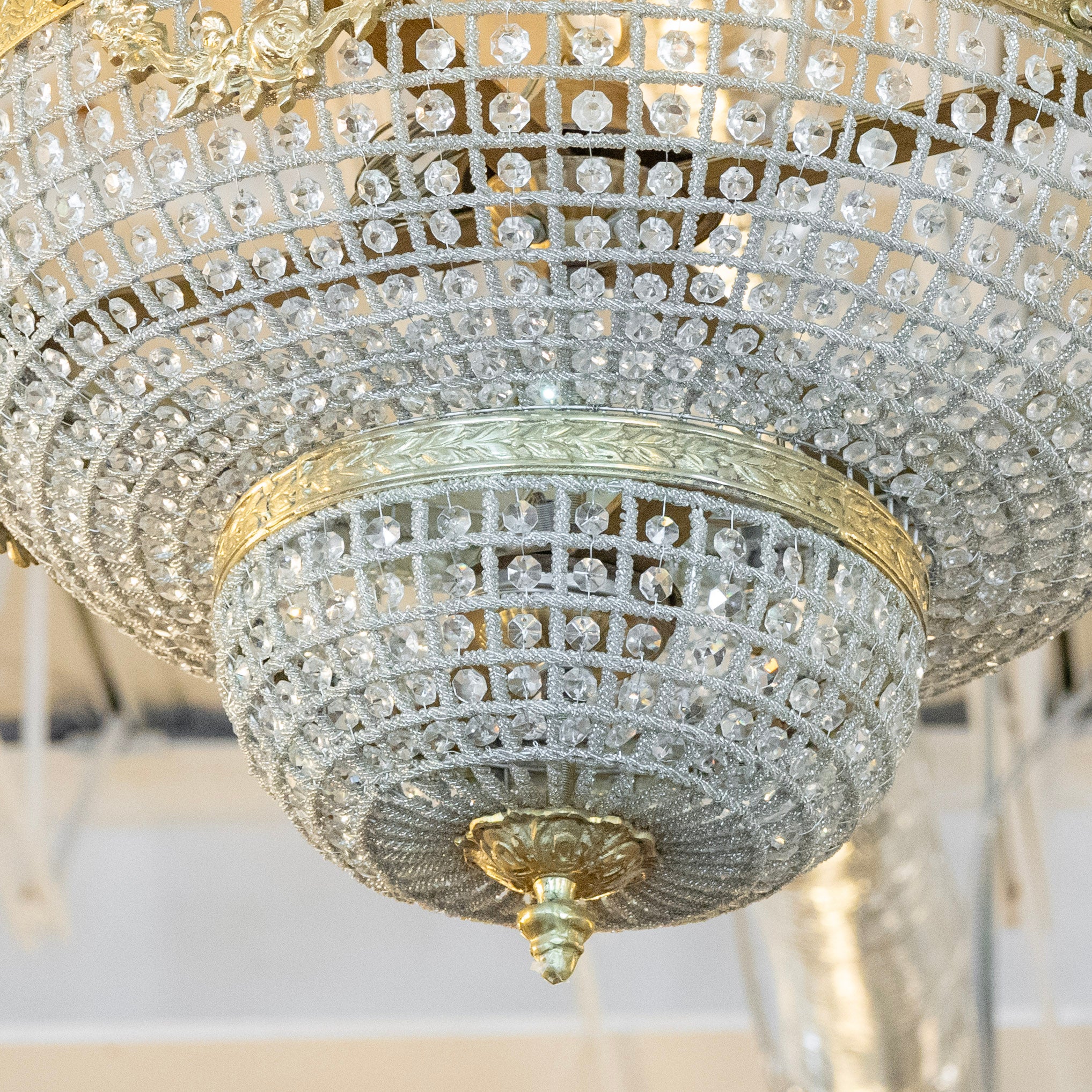 Petite French Brass Basket Flush Mount Chandelier – Beaded Crystal - Image 4