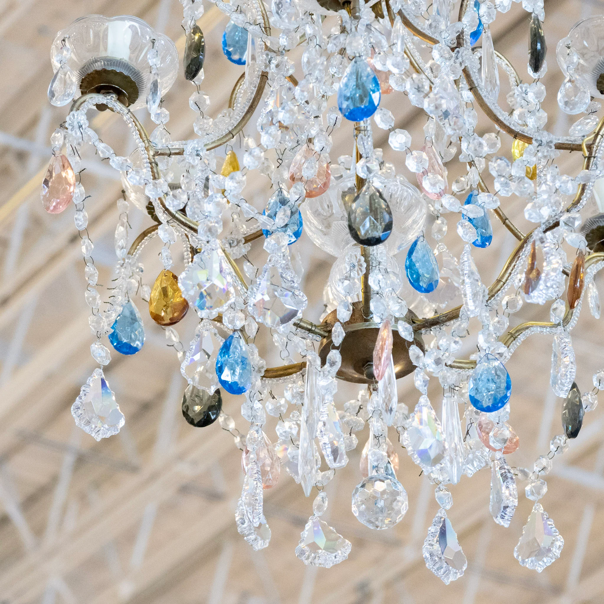 Petite French Cage Brass Chandelier – Colored Crystal - Image 2