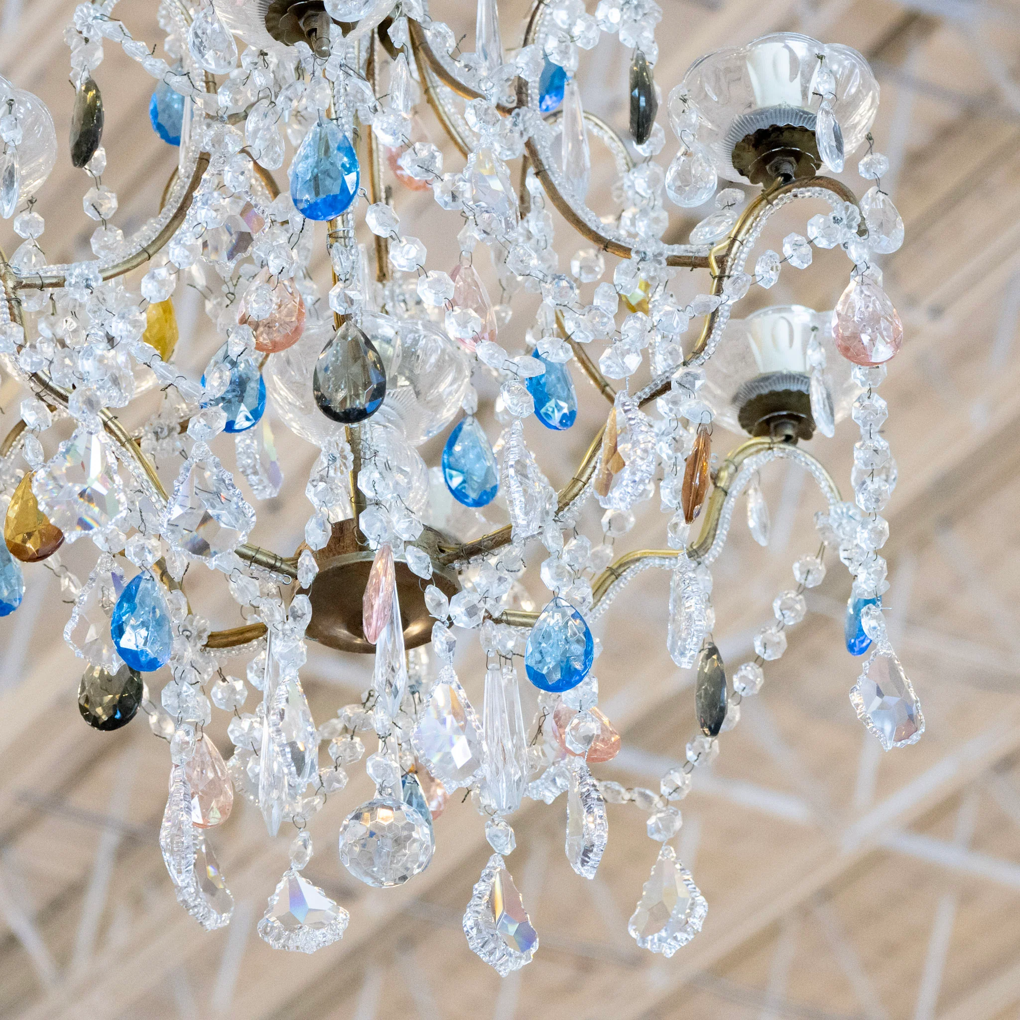 Petite French Cage Brass Chandelier – Colored Crystal - Image 3