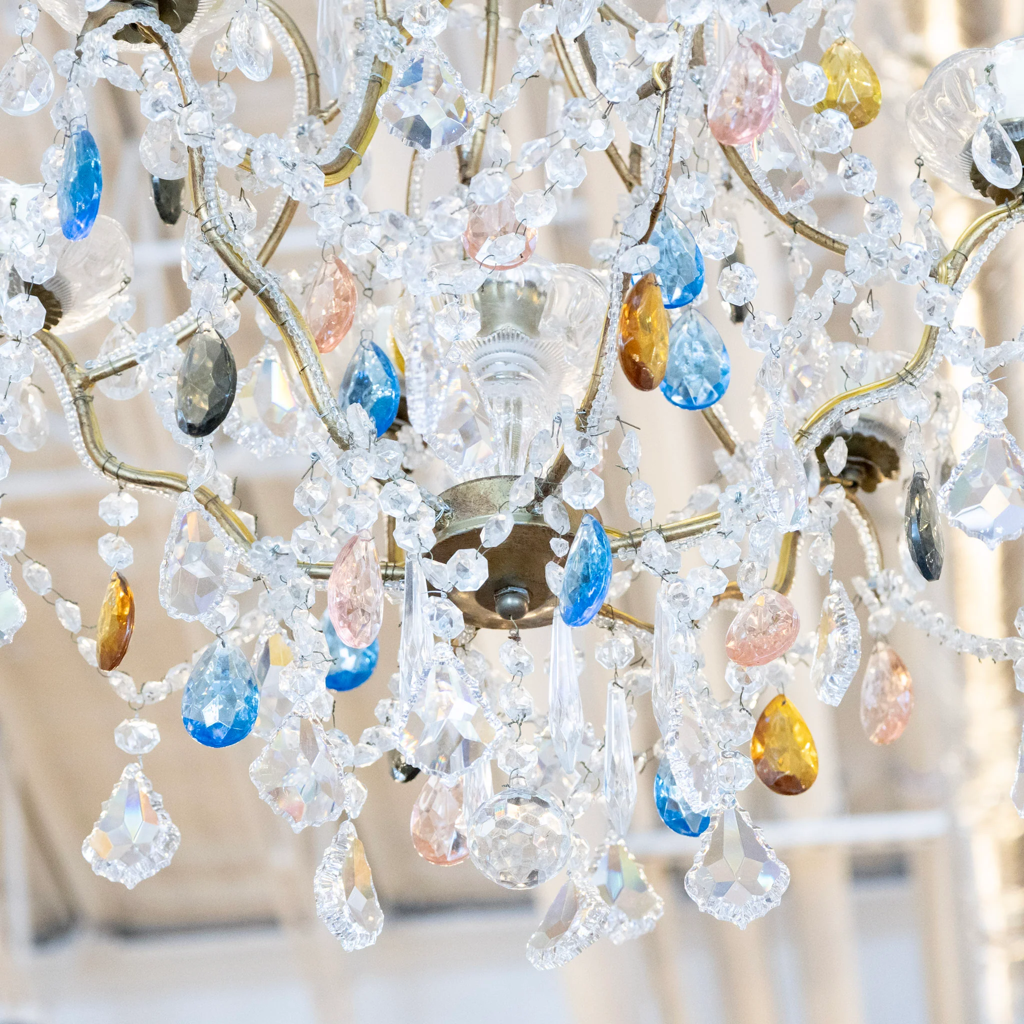 Petite French Cage Brass Chandelier – Colored Crystal - Image 5