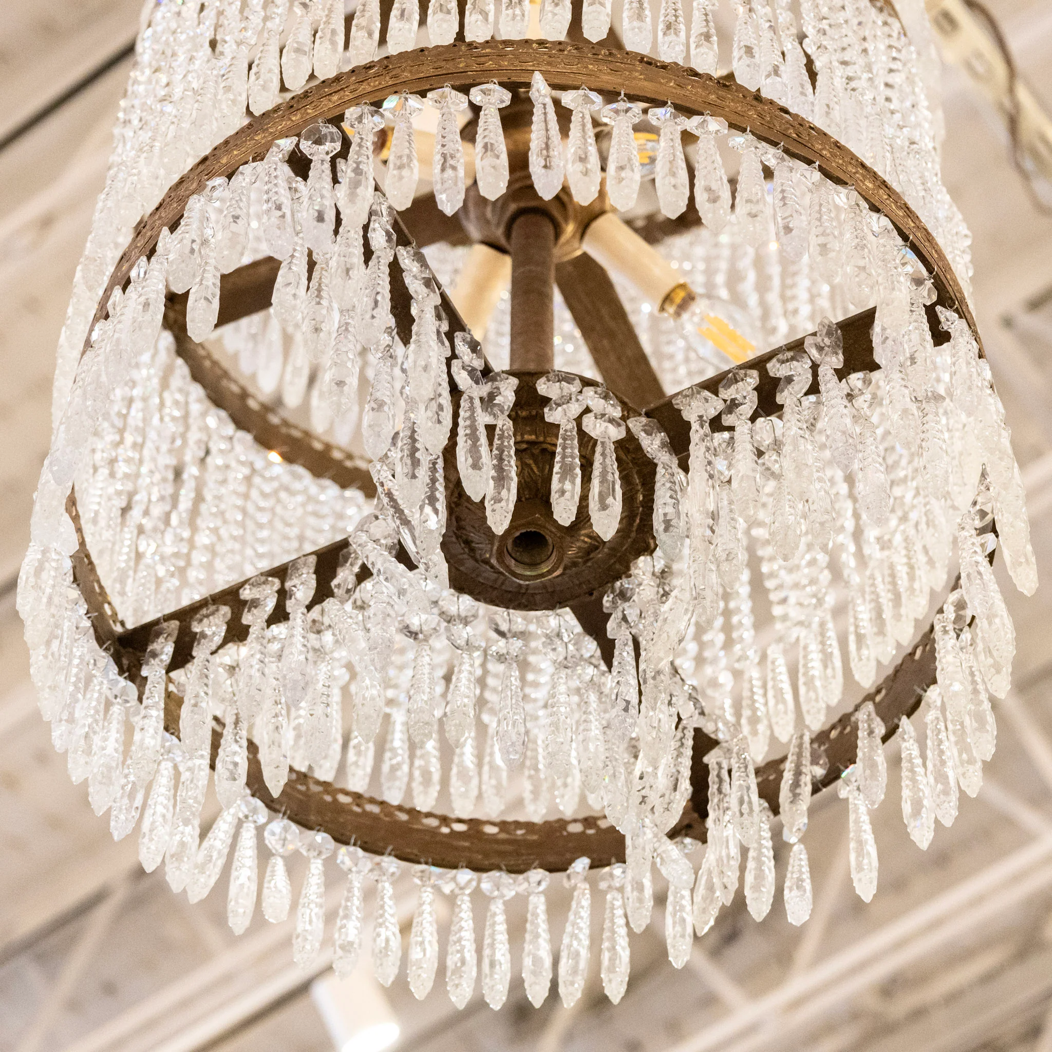 Petite French Tiered Dark Brass Chandelier – Beaded Crystal & Icicle Drops - Image 4