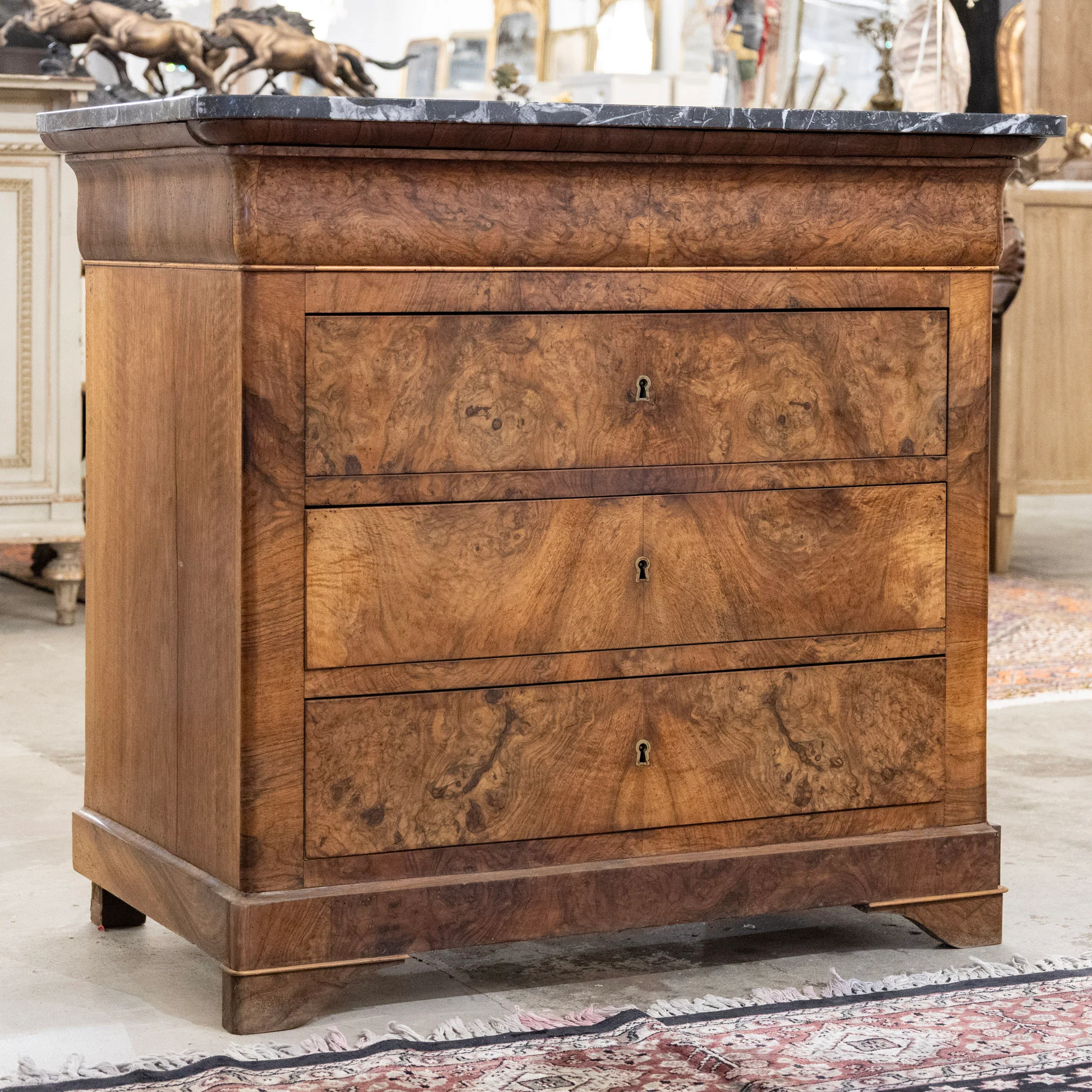 Petite Louis Philippe Chest – Burl Wood & Black Marble Top - Image 3