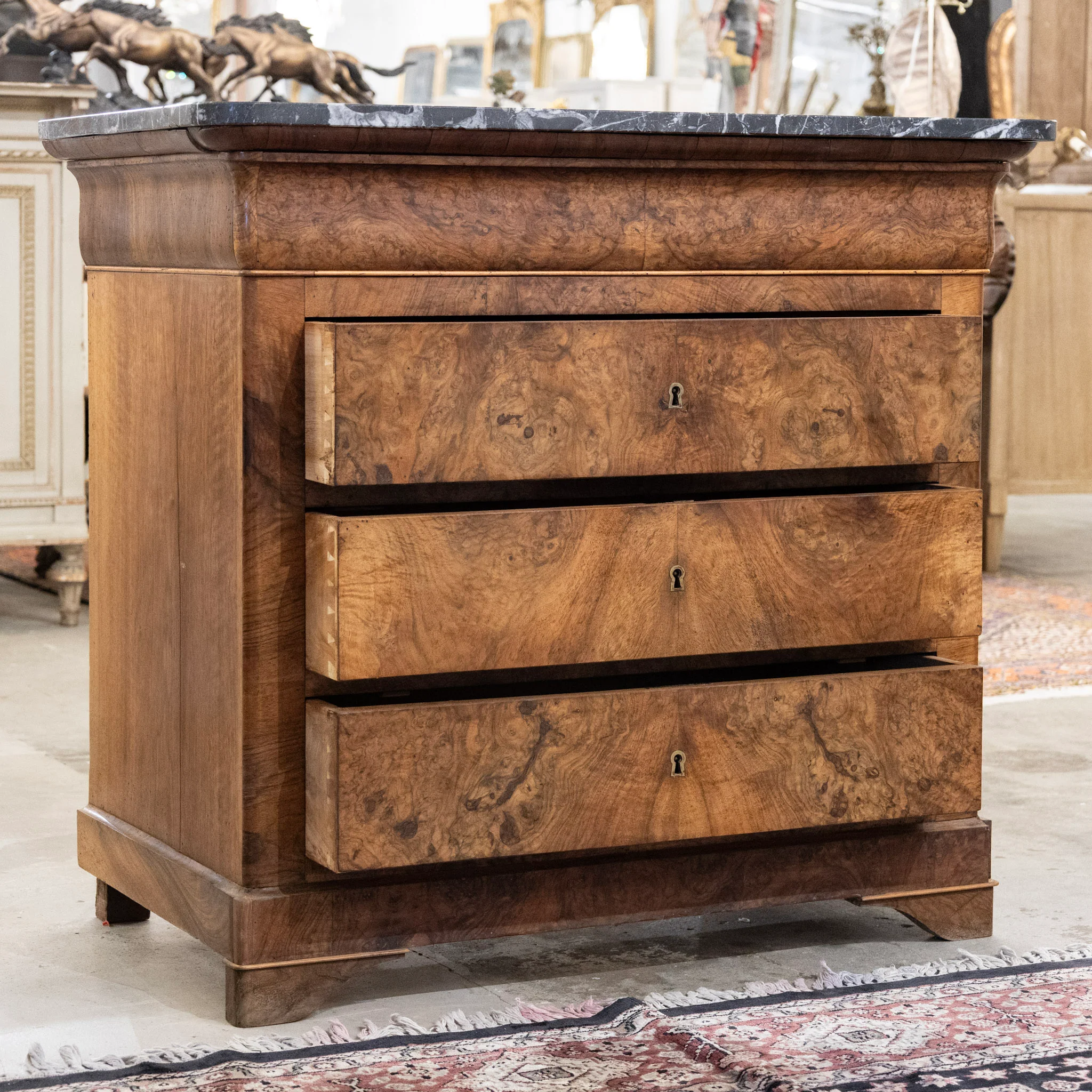 Petite Louis Philippe Chest – Burl Wood & Black Marble Top - Image 4