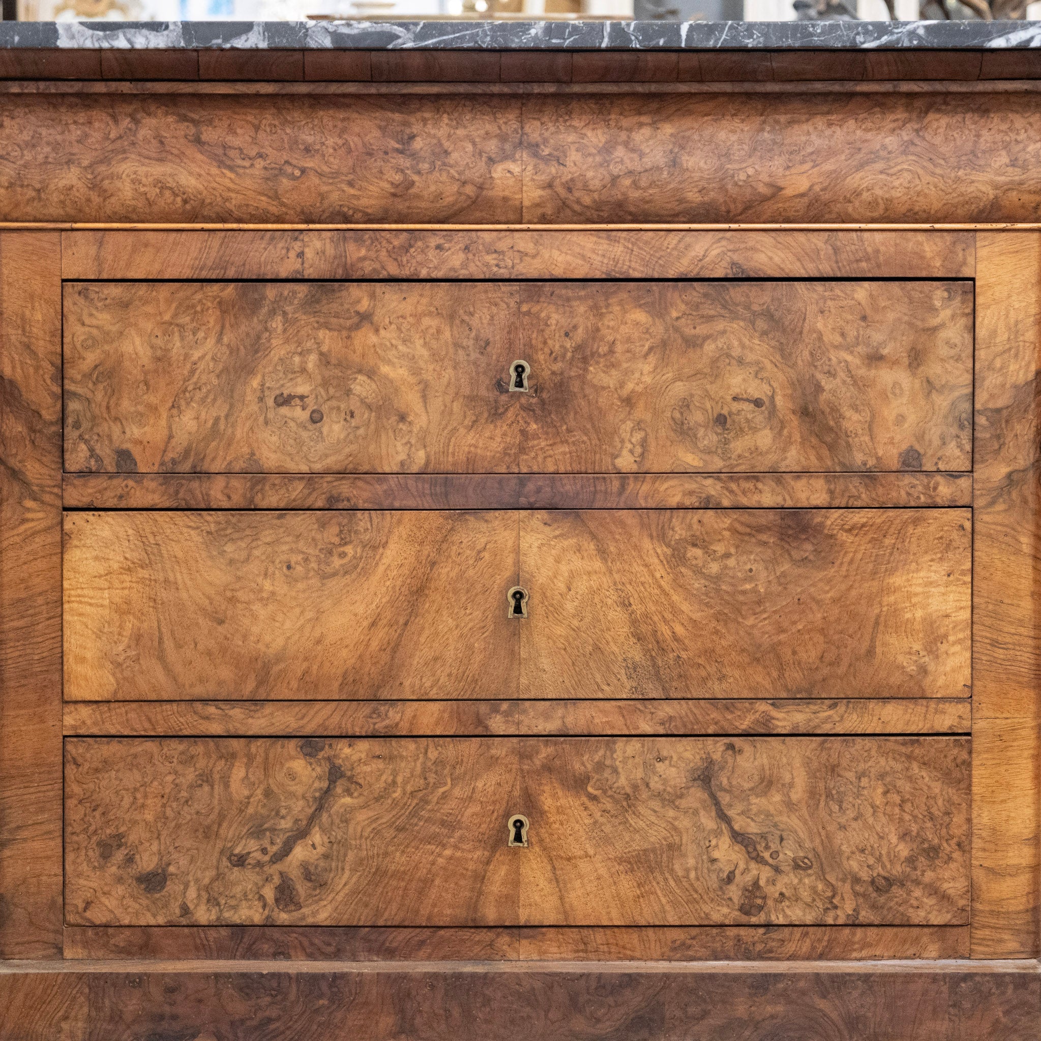 Petite Louis Philippe Chest – Burl Wood & Black Marble Top - Image 5