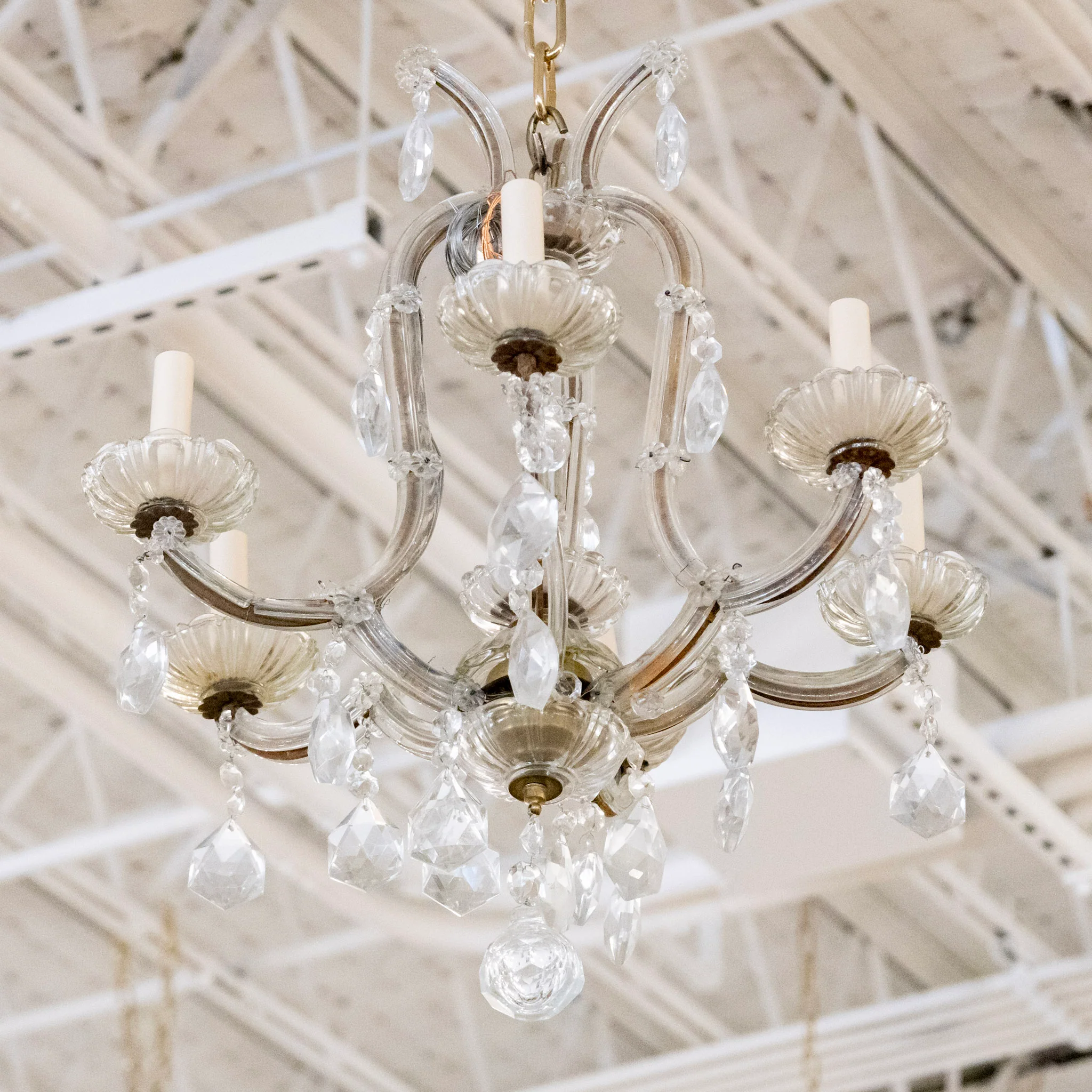 Petite Maria Theresa Cage Chandelier – Brass & Glass Frame with Crystal Drops - Image 4