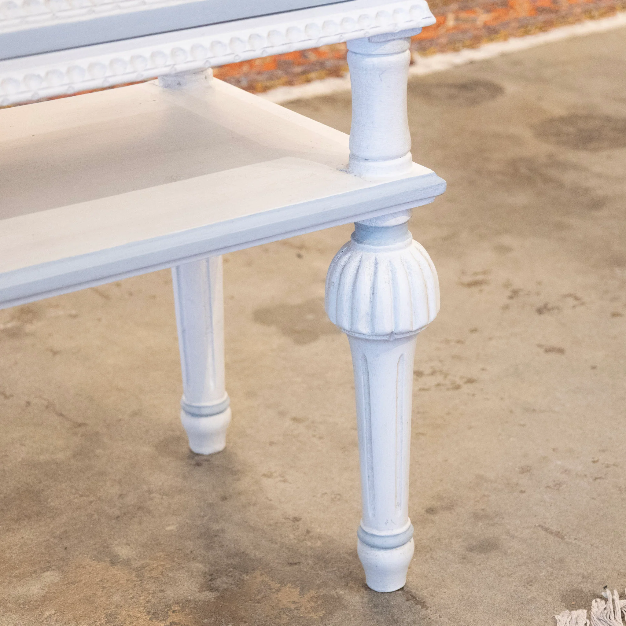 Petite Swedish Nightstand with Shelf – White with Blue Beaded Trim - Image 6