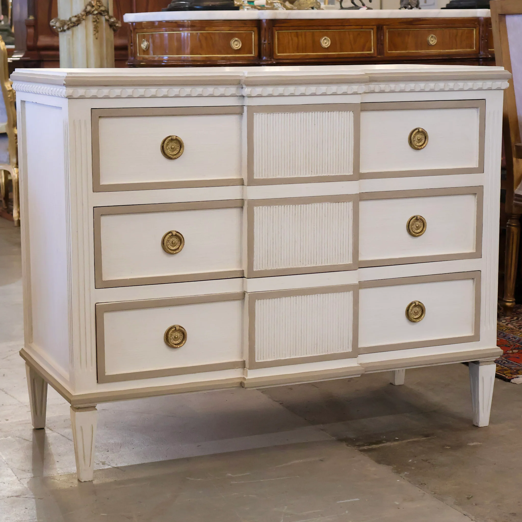 Swedish Chest with Reeded Block Front in White & Brown - Image 2