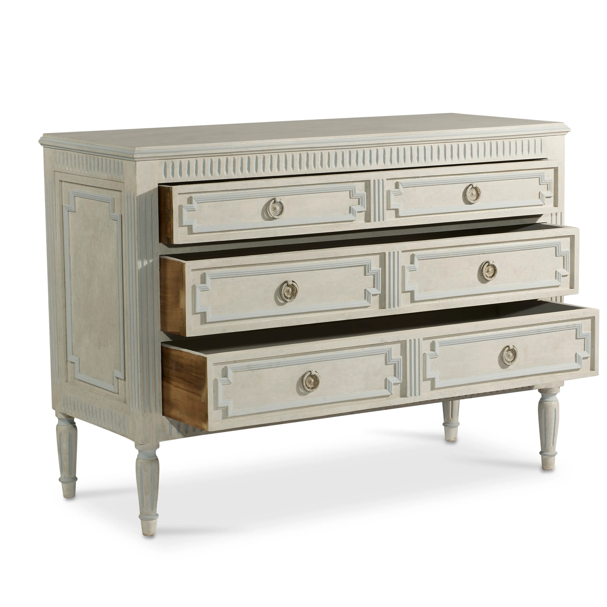 Scandinavian Chest with Rounded Legs and Blue Trim - Image 3