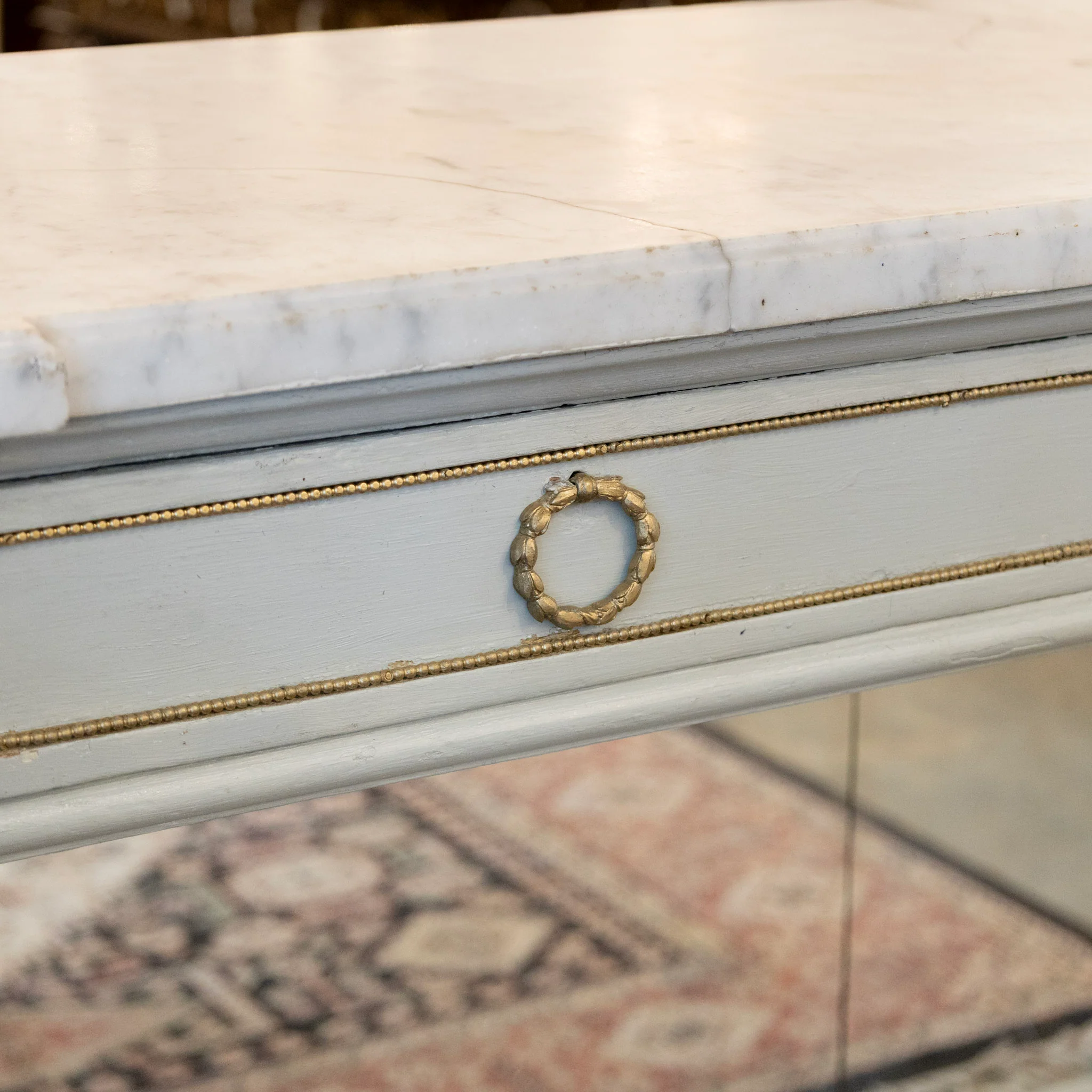 Scandinavian Soft Blue Demilune Console Table – Double Marble with Mirrored Back - Image 7