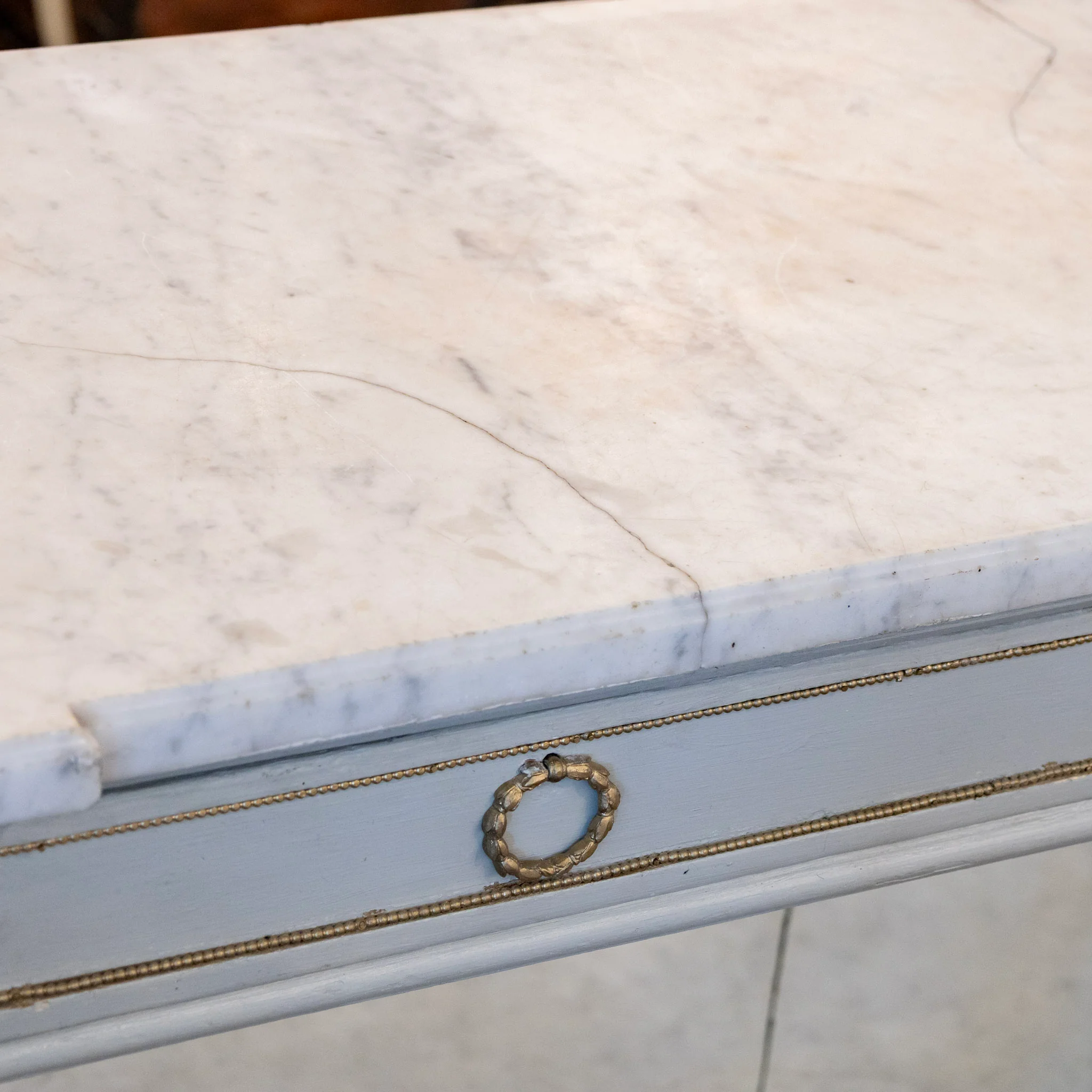 Scandinavian Soft Blue Demilune Console Table – Double Marble with Mirrored Back - Image 8