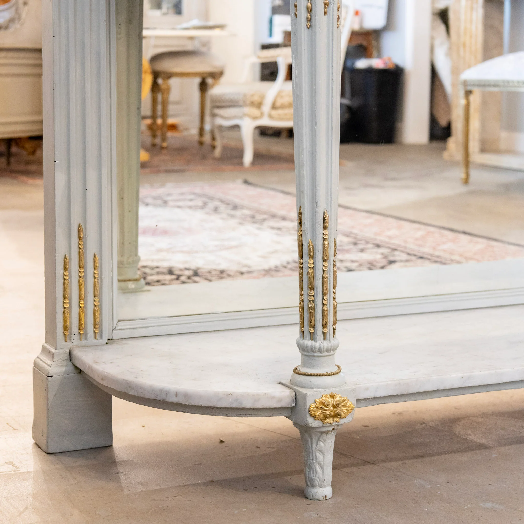 Scandinavian Soft Blue Demilune Console Table – Double Marble with Mirrored Back - Image 9
