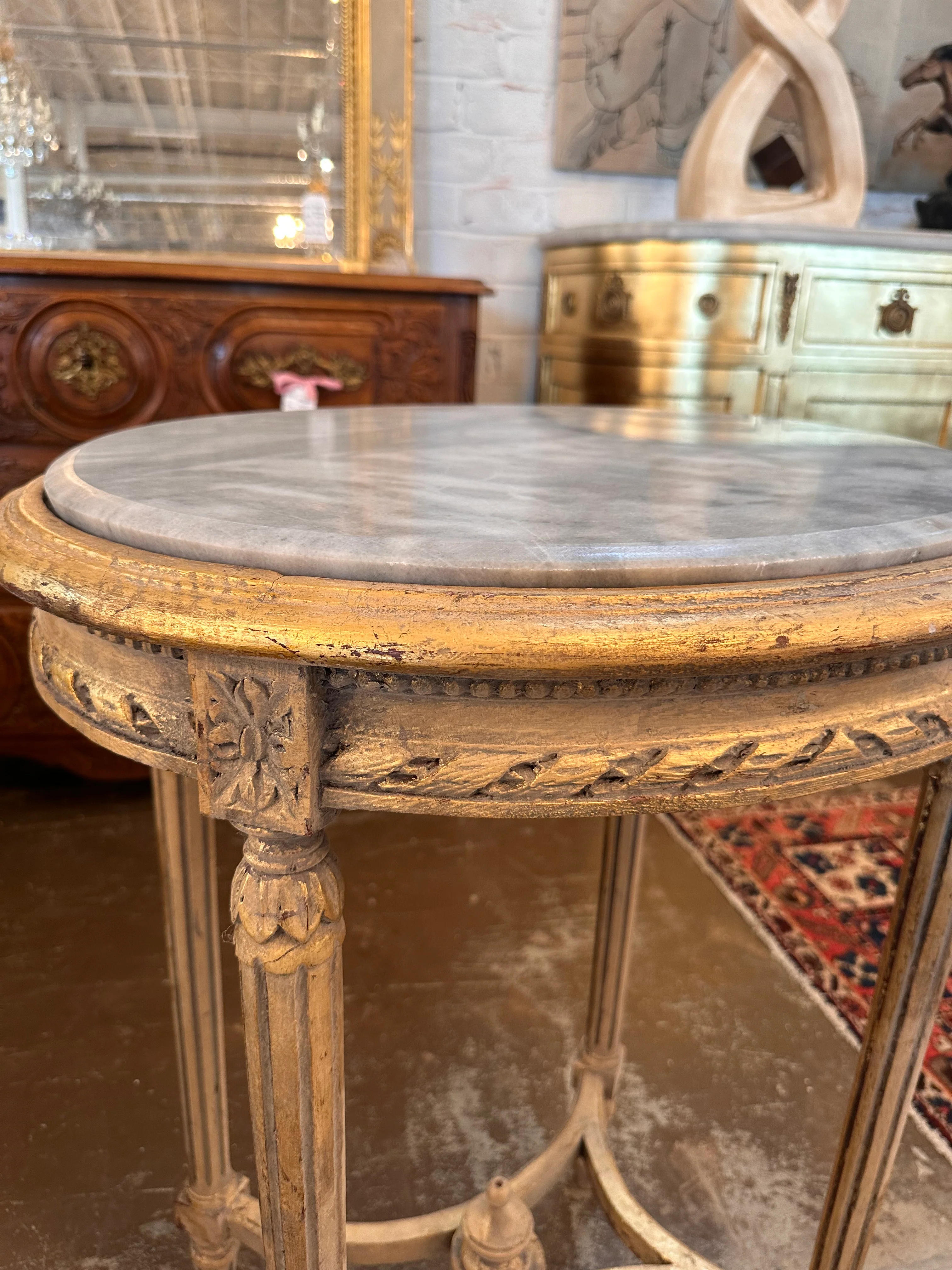 Antique Louis XVI Marble Top Oval Side Table - Image 3
