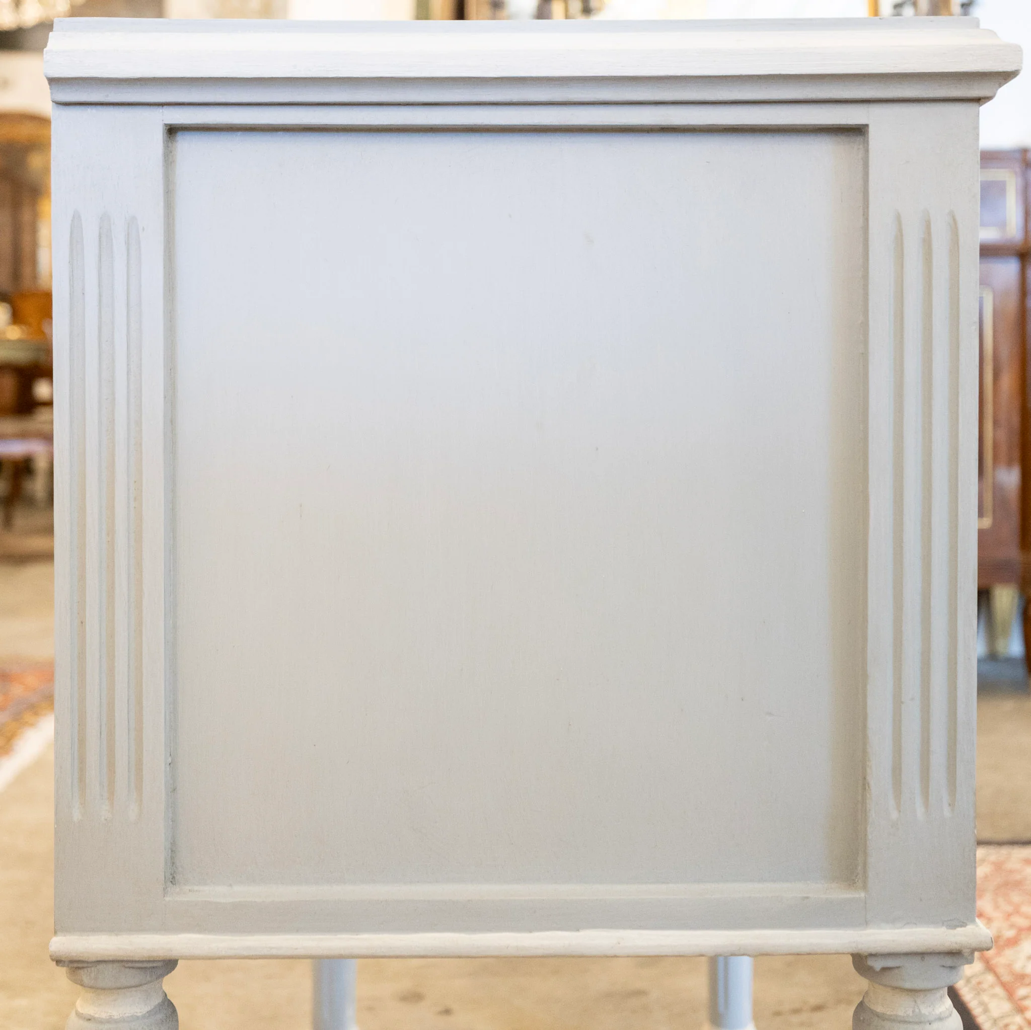 Swedish 2-Drawer Chest – Reeded Drawer & Tall Rounded Fluted Legs in Soft Blue - Image 4