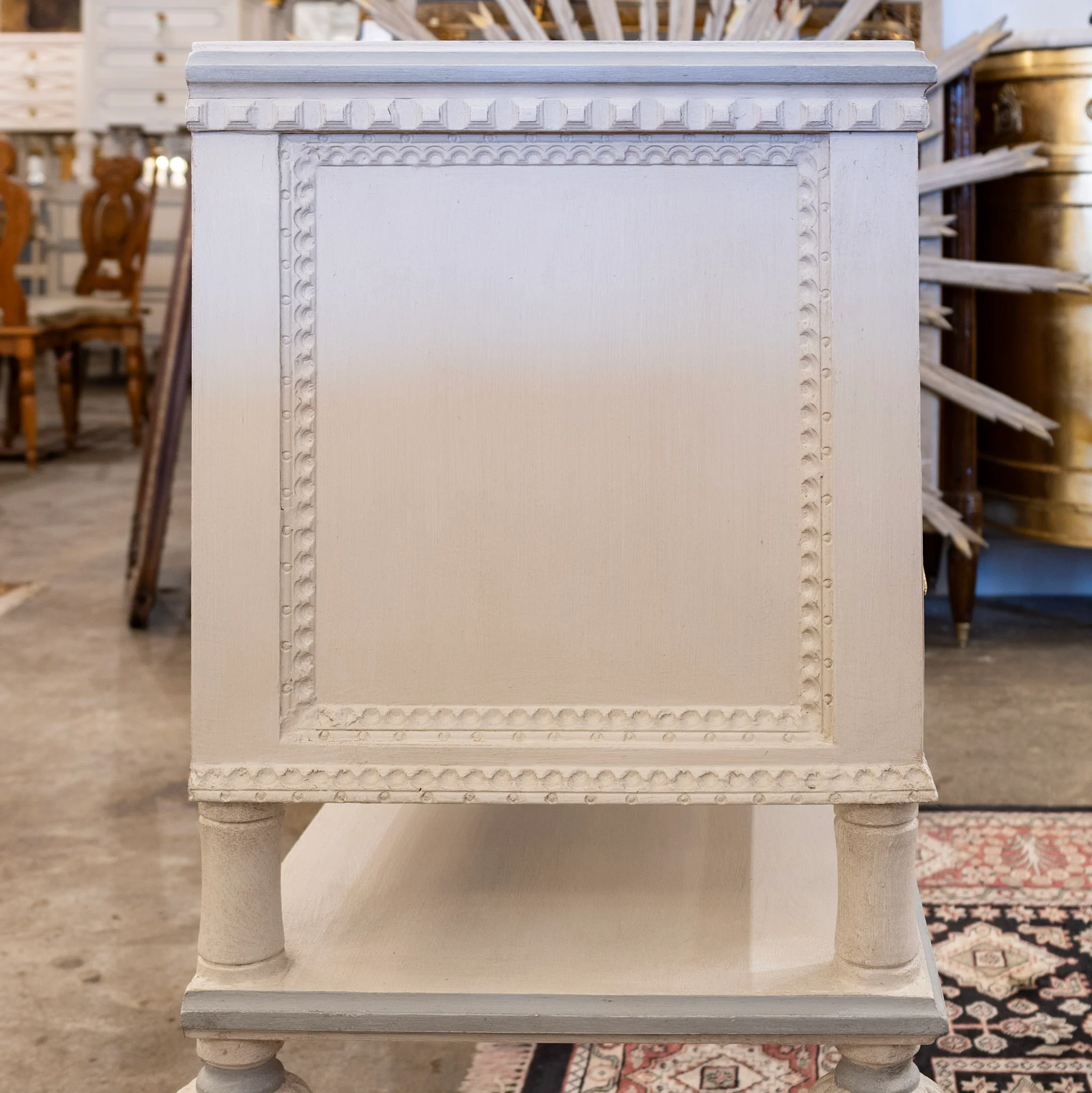 Swedish 2-Drawer Chest with Shelf– White with Blue Trim - Image 7