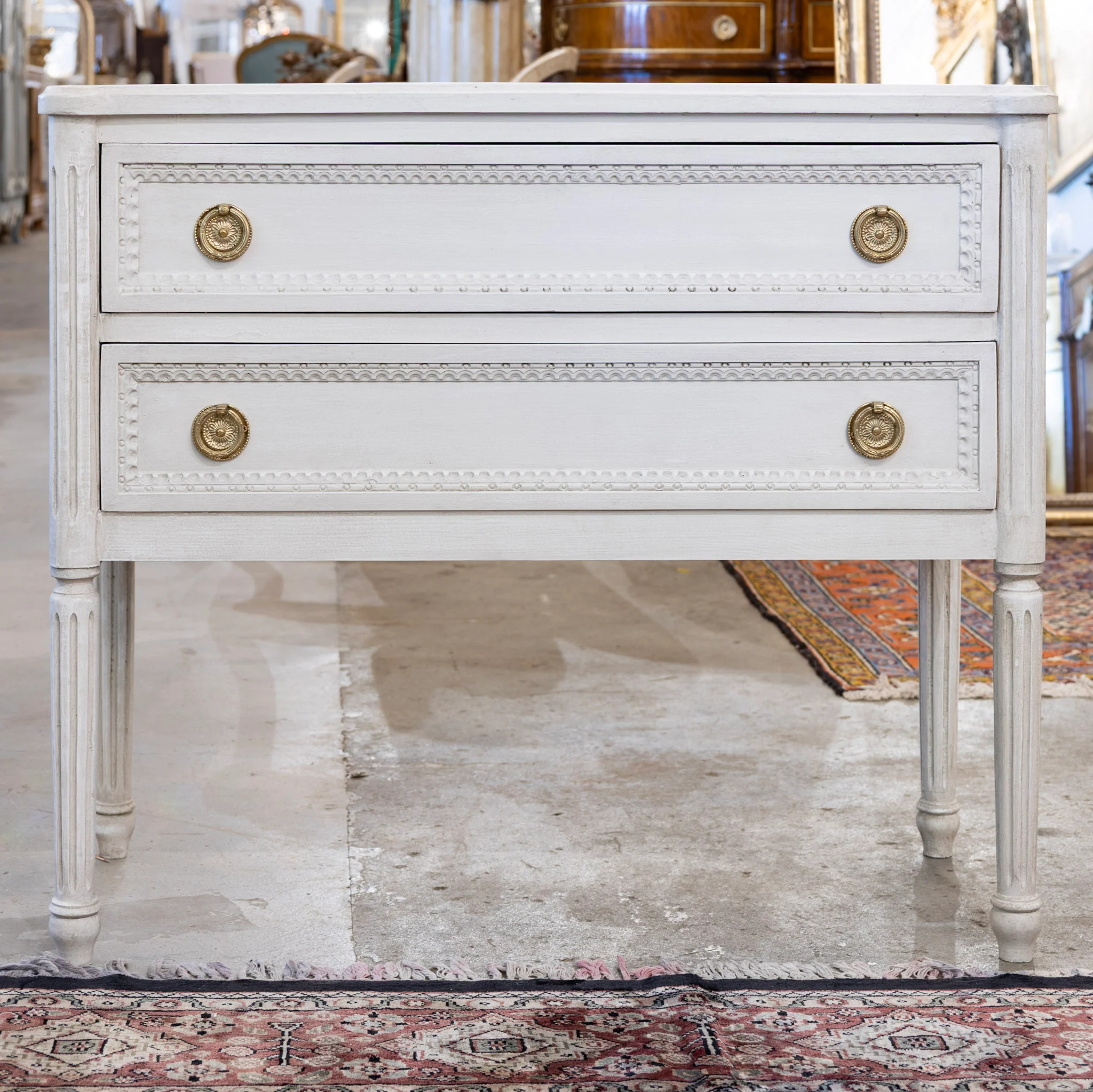 Swedish 2-Drawer Nightstand – Beaded Trim & Rounded Corners in Antique White - Image 3