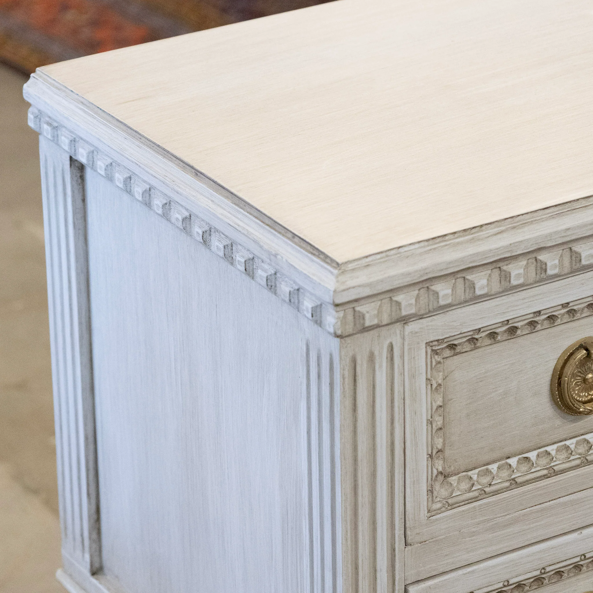Swedish 2-Drawer Nightstand – Beaded Trim & Tall Legs in Antique White - Image 7
