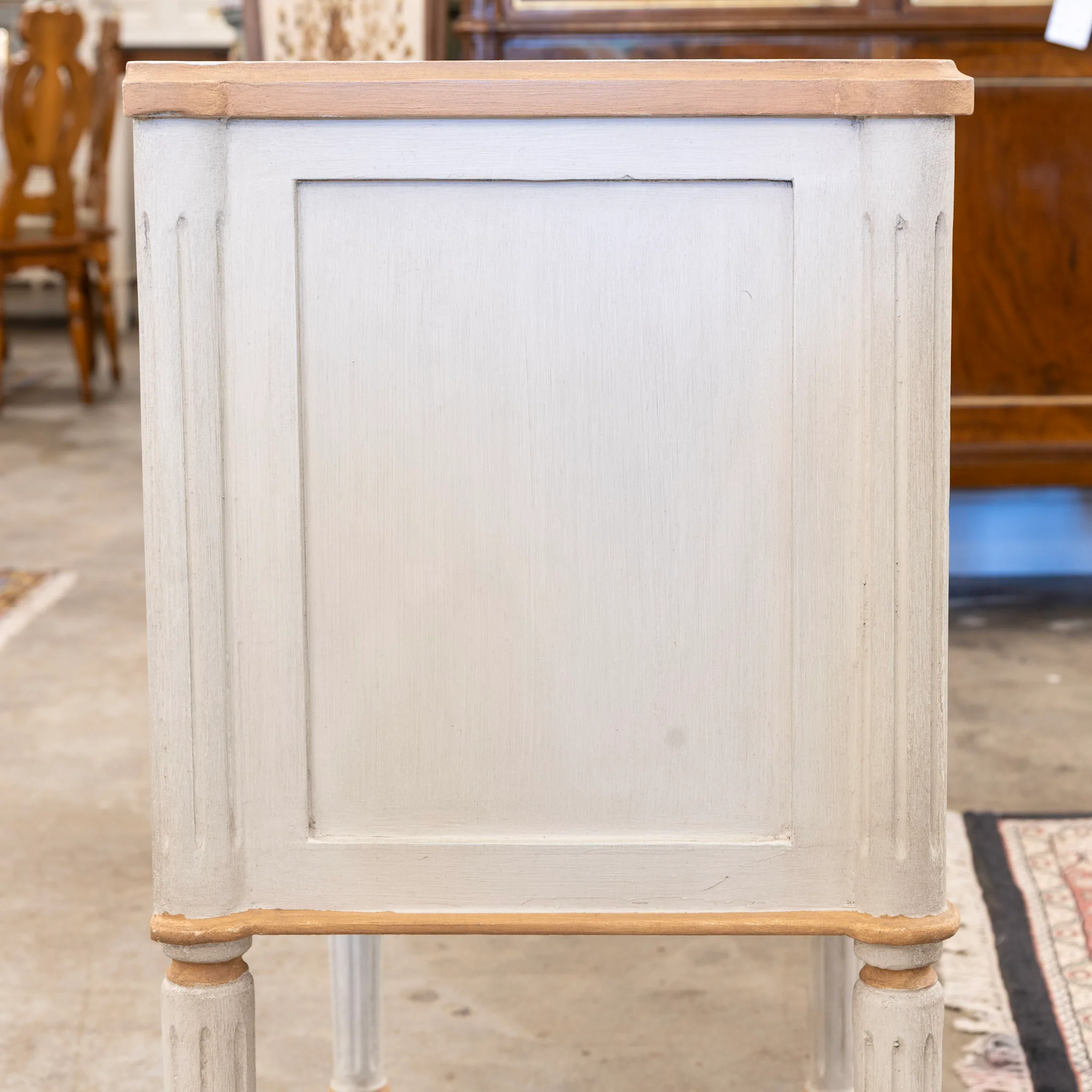 Swedish 2-Drawer Nightstand – Reeded Carved Block With Peach Trim - Image 5
