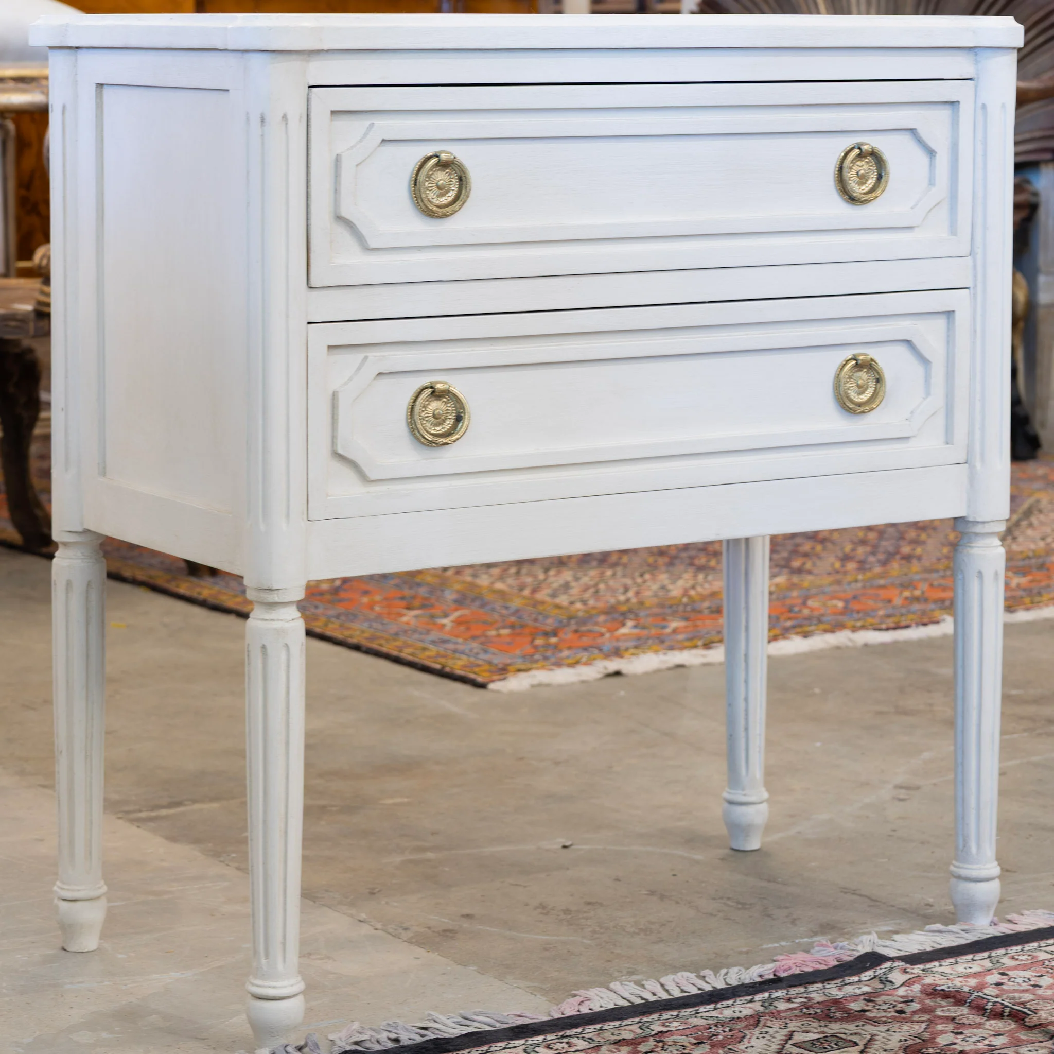 Swedish 2-Drawer Nightstand – Rounded Corners & Brass Ring Pulls in Dove White - Image 2
