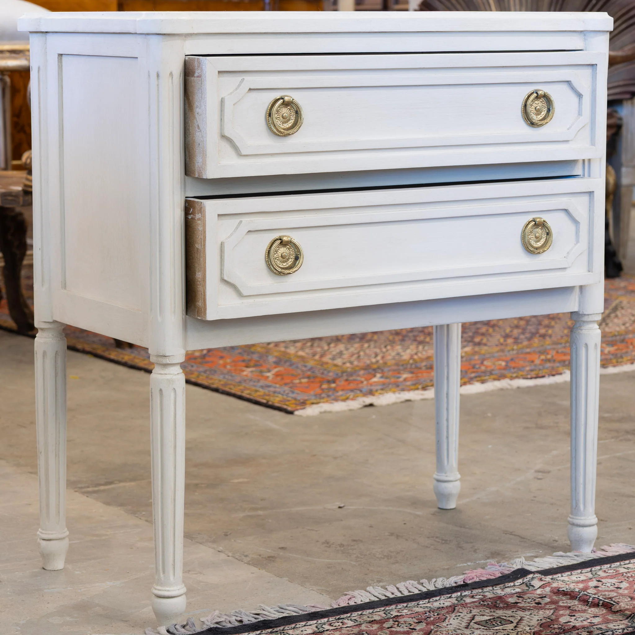 Swedish 2-Drawer Nightstand – Rounded Corners & Brass Ring Pulls in Dove White - Image 3