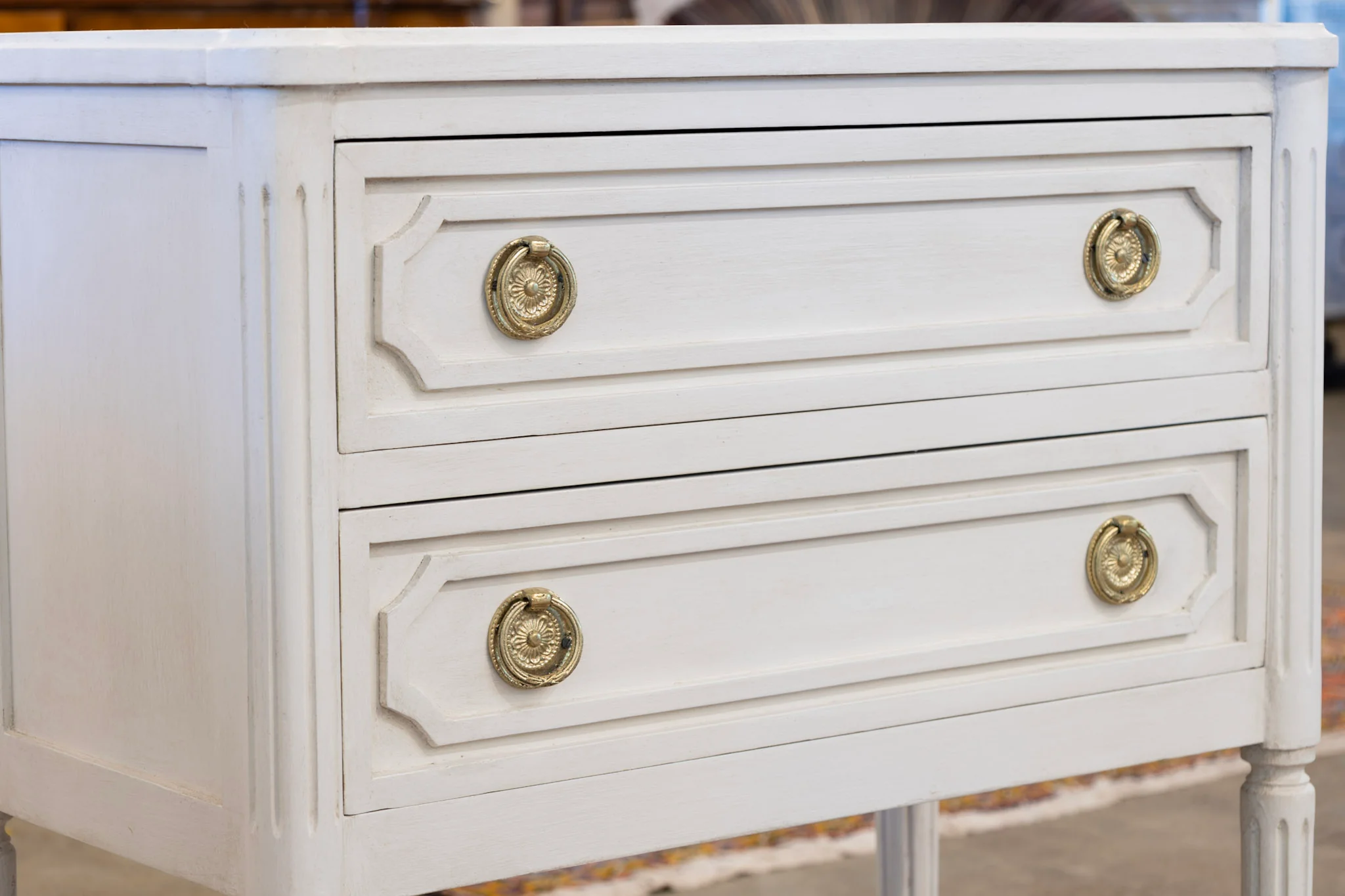 Swedish 2-Drawer Nightstand – Rounded Corners & Brass Ring Pulls in Dove White - Image 5