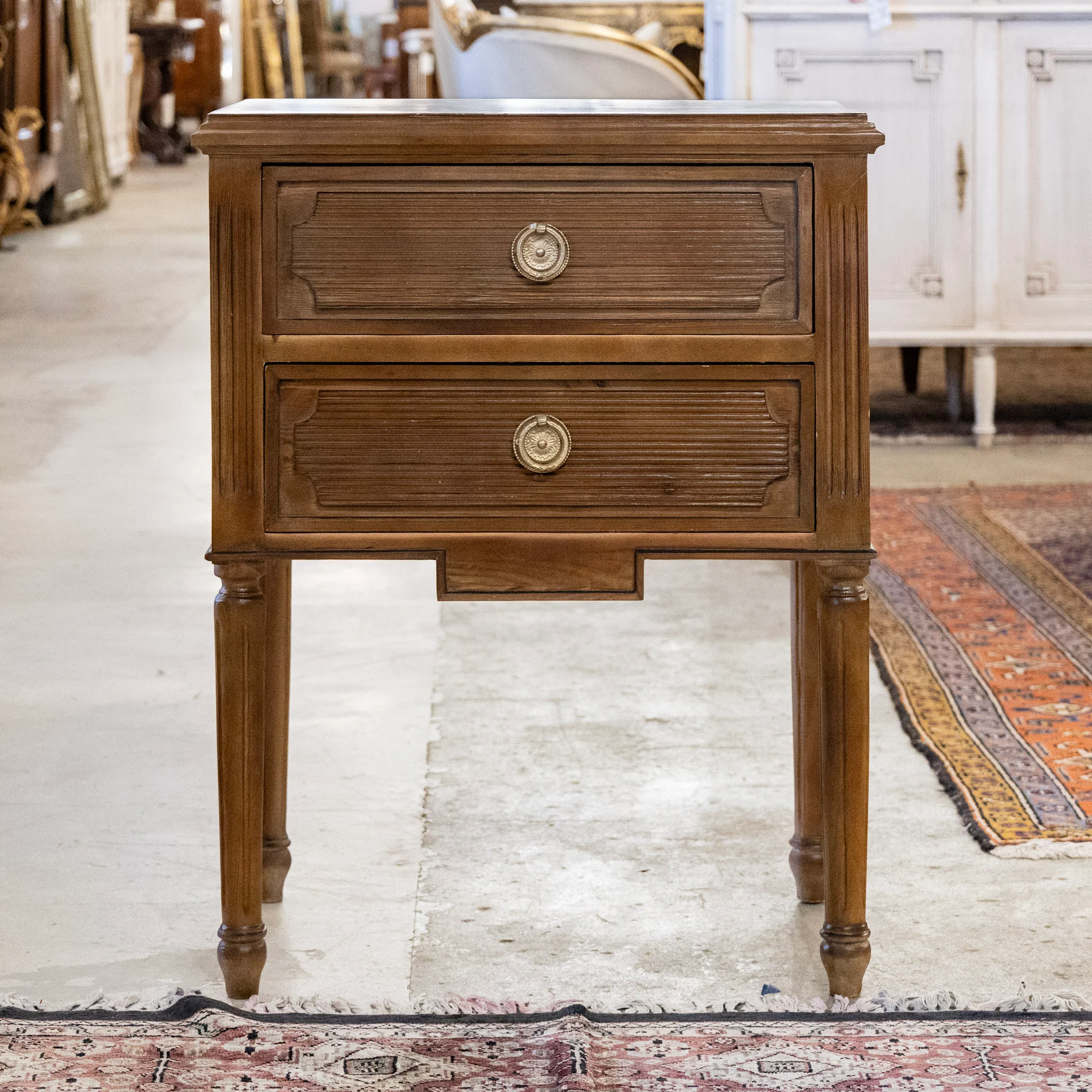 Swedish 2-Drawer Nightstand with Reeded Fronts in Brown