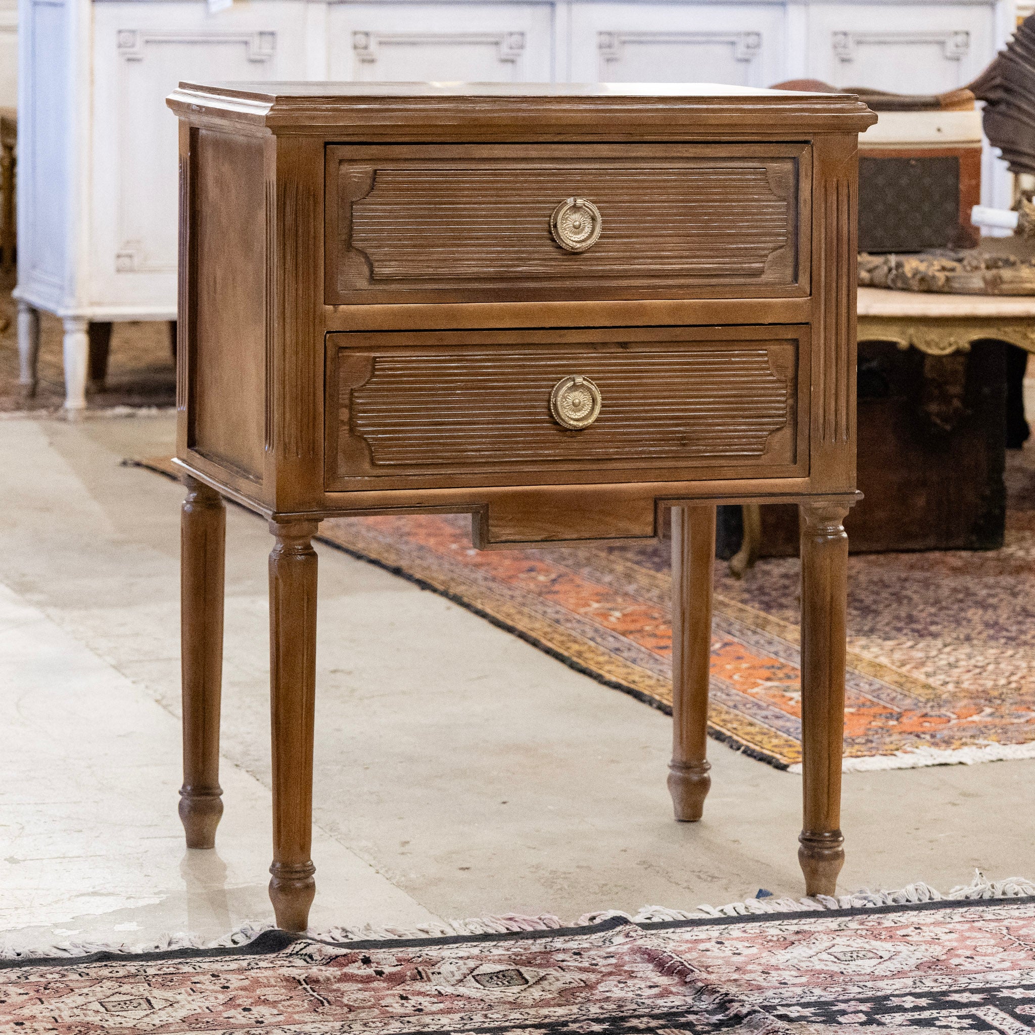 Swedish 2-Drawer Nightstand with Reeded Fronts in Brown - Image 2