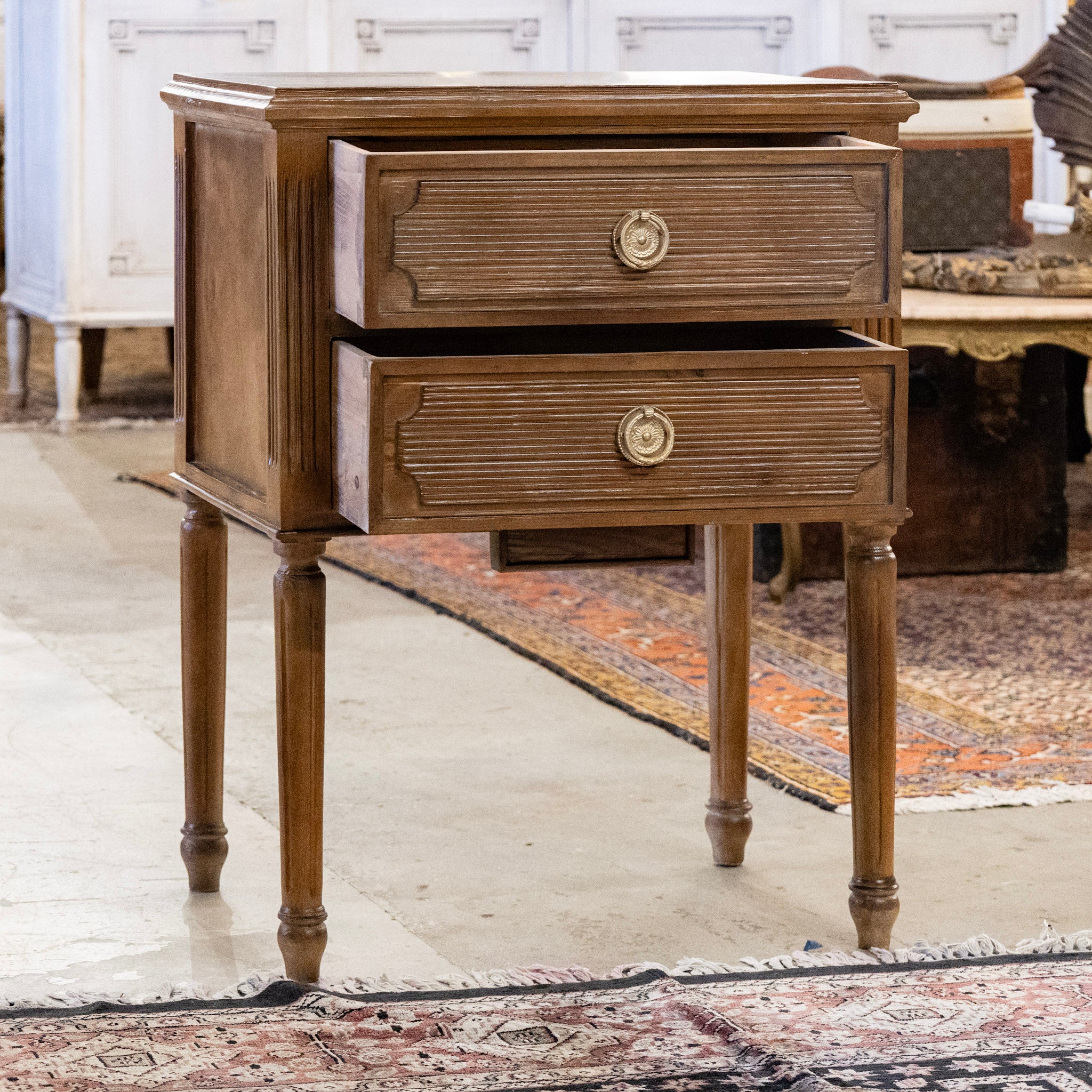 Swedish 2-Drawer Nightstand with Reeded Fronts in Brown - Image 3