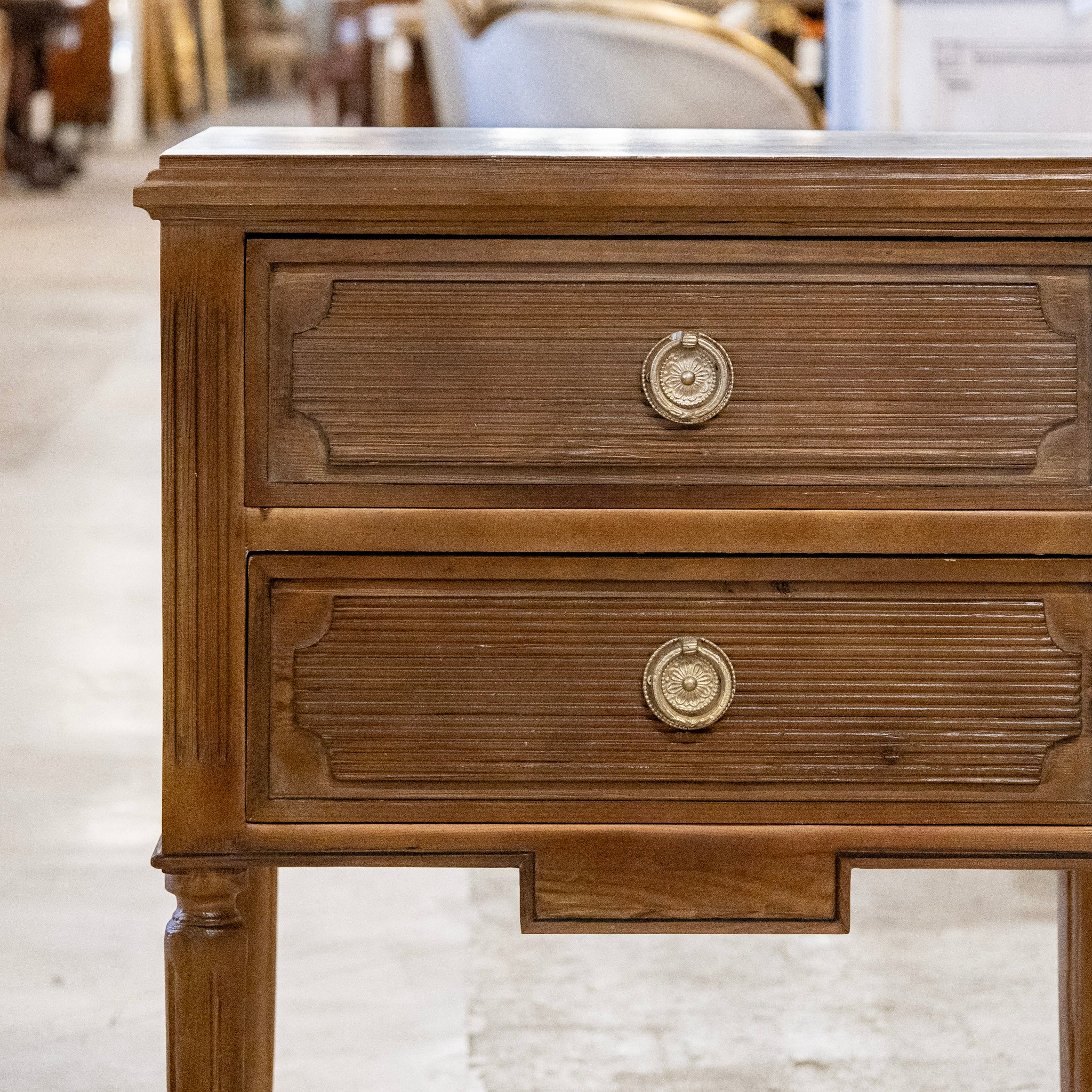 Swedish 2-Drawer Nightstand with Reeded Fronts in Brown - Image 4